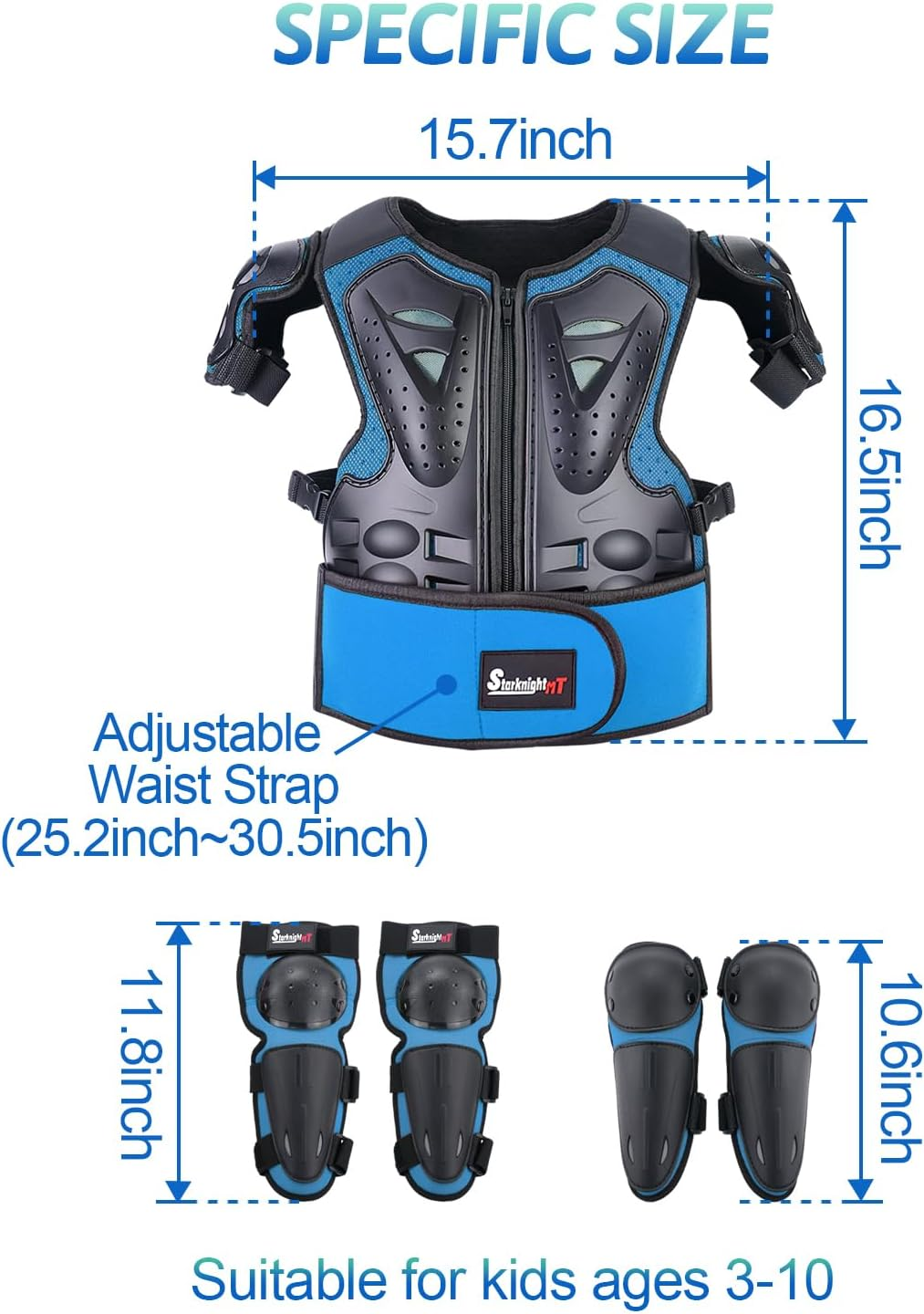 Starknightmt Kids Motorcycle Armor Suit Dirt Bike Gear Riding Protective Chest Spine Back Protector Shoulder Arm Elbow Knee Protector Pads for Cycling Skateboard,Skiing,Skating,Off-Road image number 5