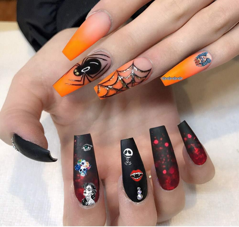 EBANKU Halloween Nail Sticker Decals, 12 Sheets Nail Stickers Nail Art Stickers Nail Decals for Halloween DIY Nail Art Decoration image number 1