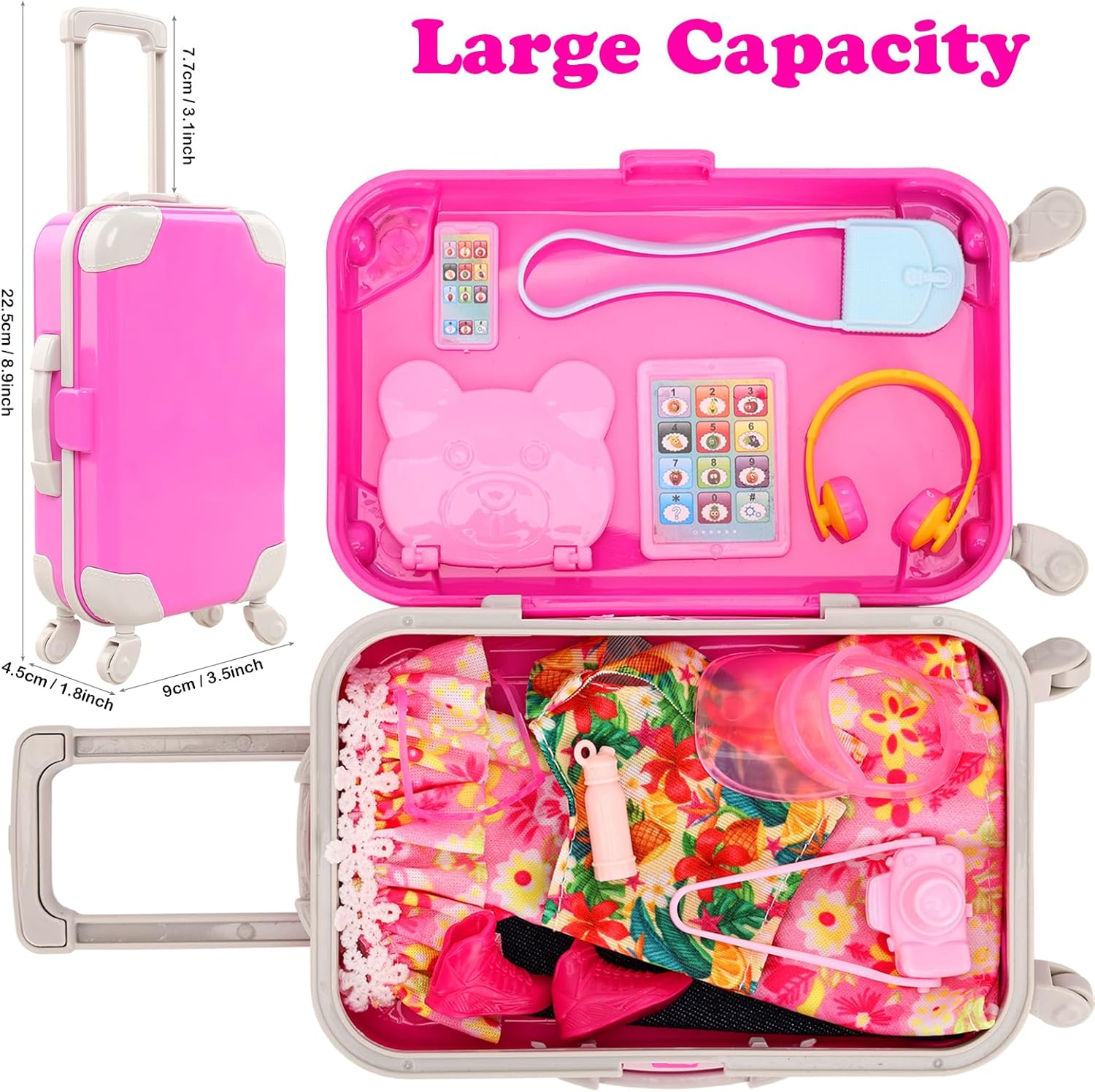 40 Pcs 11.5 Inch Girl Doll Clothes and Accessories Include Travel Suitcase 5 Outfits Dress Swimsuit 3 Shoes Luggage Backpack and Other Accessories for 11.5 Inch Girl Dolls image number 3