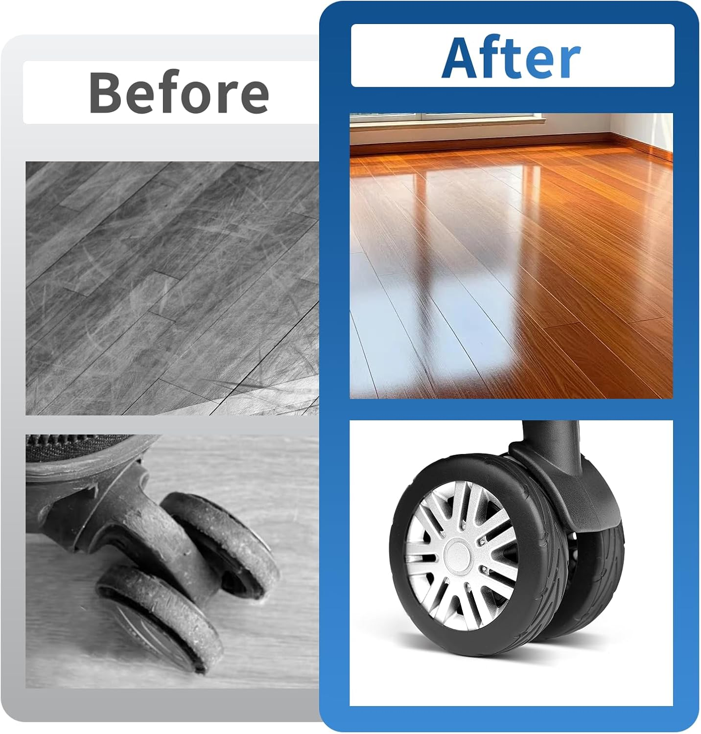 TSJLIKI 8-Pack Upgrade Luggage Wheel Covers, Wear-Resistant & Anti-Noise Silicone Protectors for 5-6Cm Spinner Wheels, Universal Fit for Carry-On Suitcase (Purple) - Blue image number 5