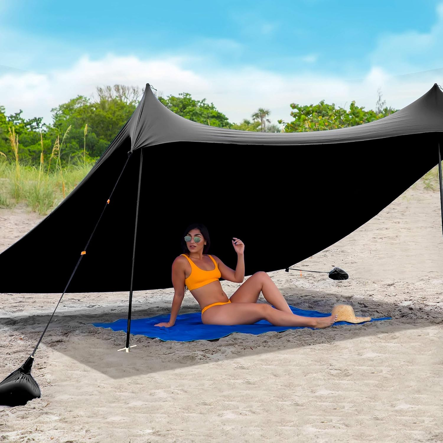 Red Suricata Family Beach Sunshade - Sun Shade Canopy | UPF50 UV Protection | Water Repellent Tent with 4 Aluminum Poles, 4 Pole Anchors, 4 Sandbag Anchors | Portable Shelter Tarp (Large, Black) image number 1