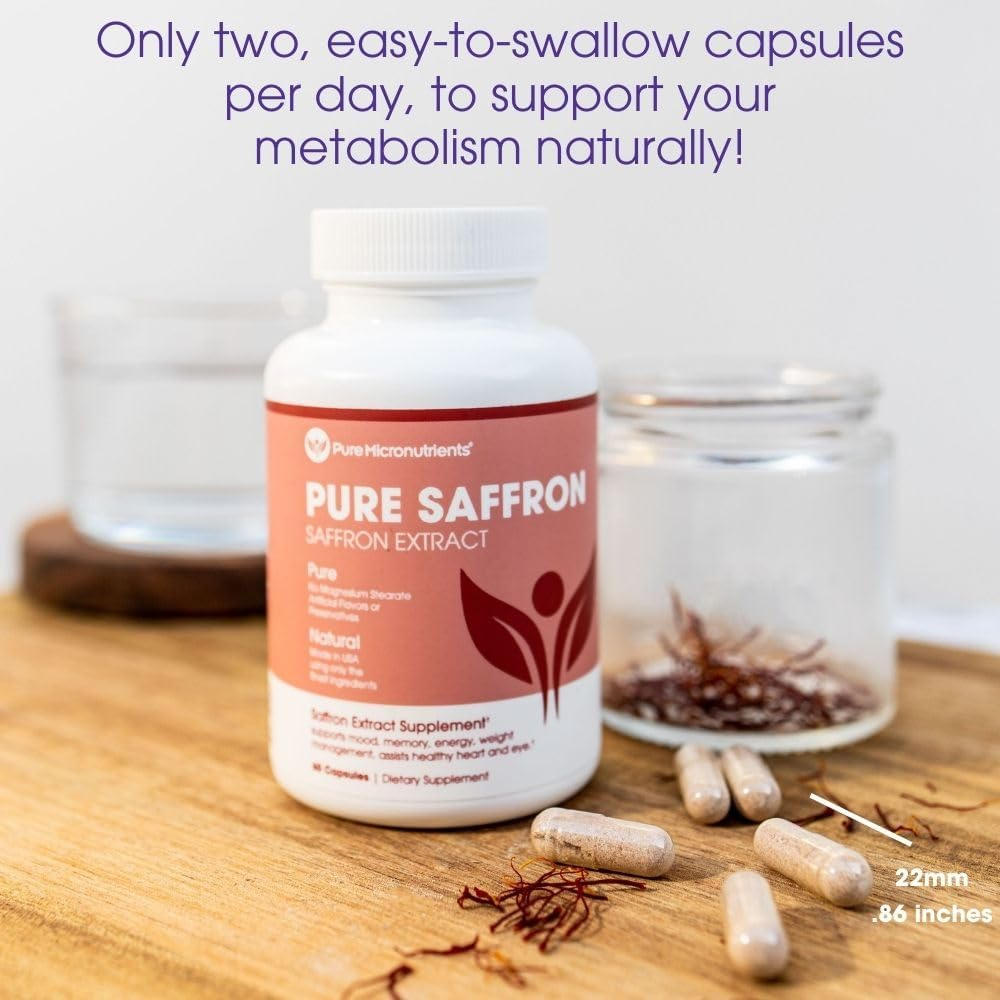Saffron Supplements - 100% Pure Saffron Extract Capsules - Boost Energy & Mood, Support Eye & Heart Health image number 1