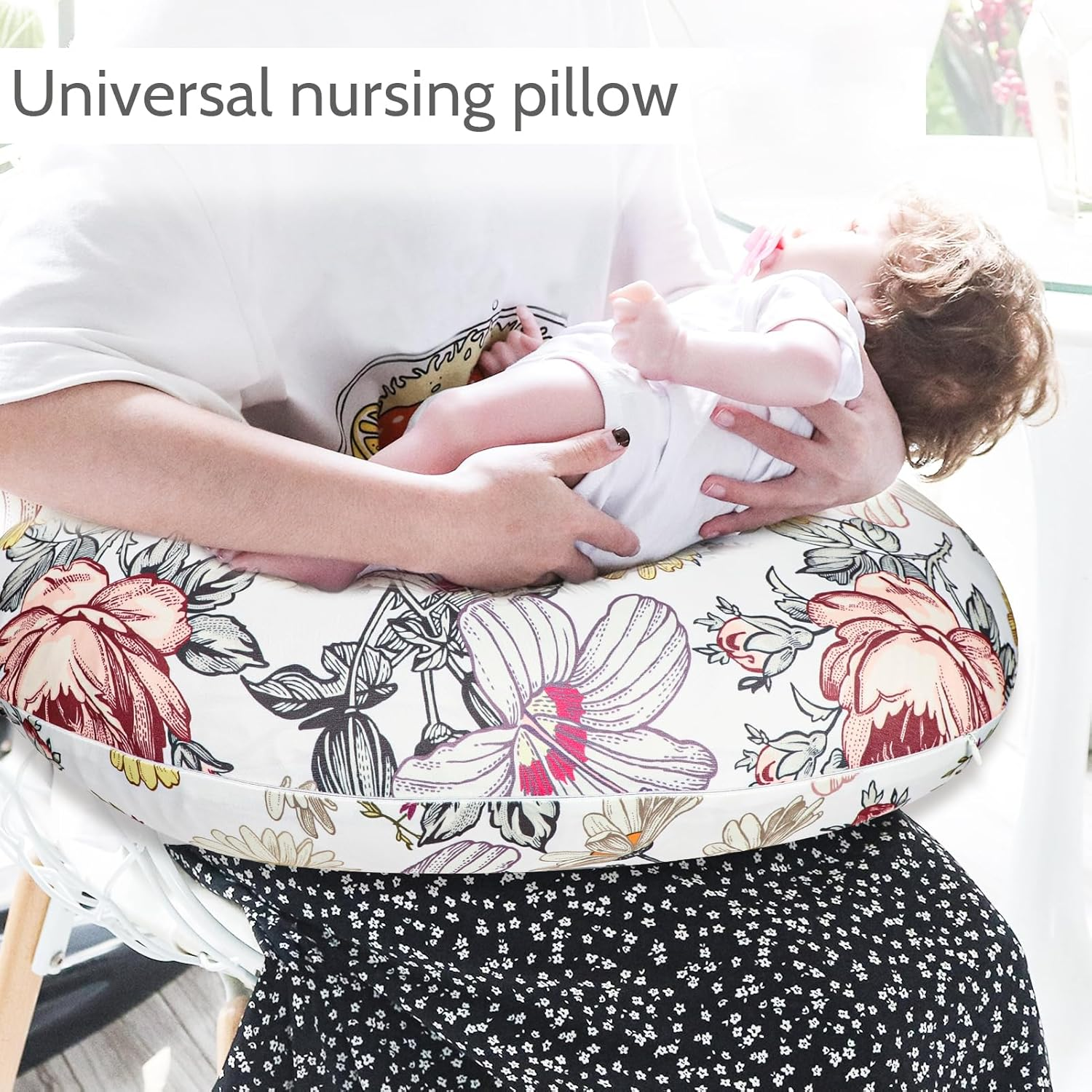 Floral Breastfeeding Pillow for Baby Girls, HNHUAMING Nursing Pillow with Stretchy Nursing Pillow Cover to Breastfeeding, Tummy Time, New Mom Essentials Breast Feeding Pillow image number 5