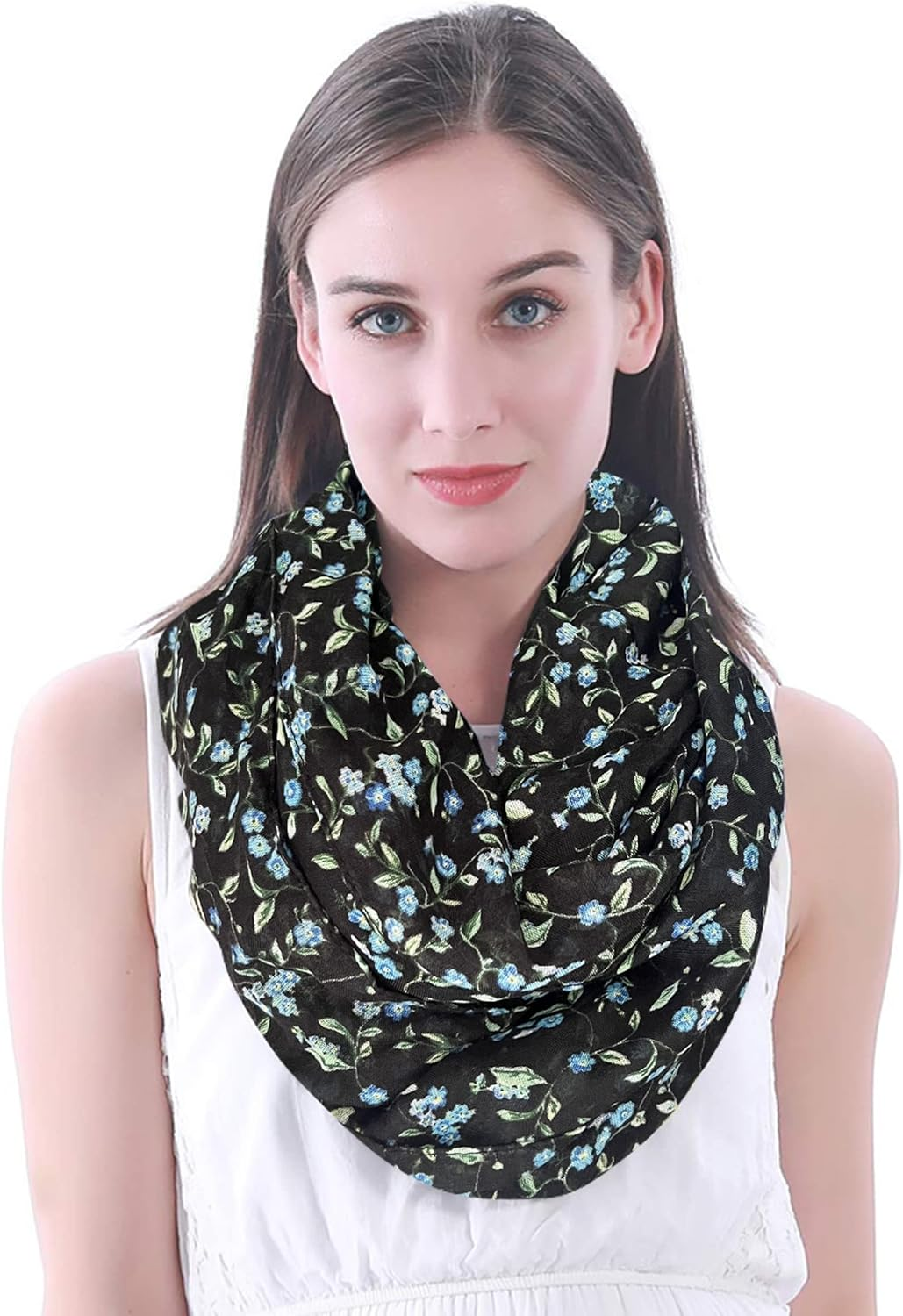 Lina & Lily Forget-Me-Not Flower Print Women'S Infinity Scarf Lightweight Snood