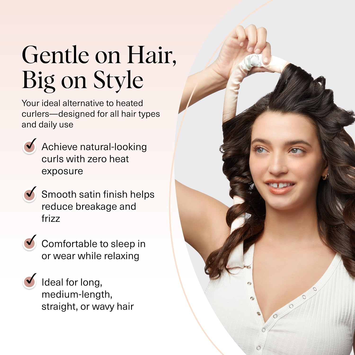 Kitsch Satin Heatless Curling Set - Hair Rollers for Effortless Heatless Curls | Sleep-In Hair Curlers | Includes Hot Rollers & Curling Rod Headband, Achieve Stunning Heatless Hairstyles, Sunsettiedye image number 2