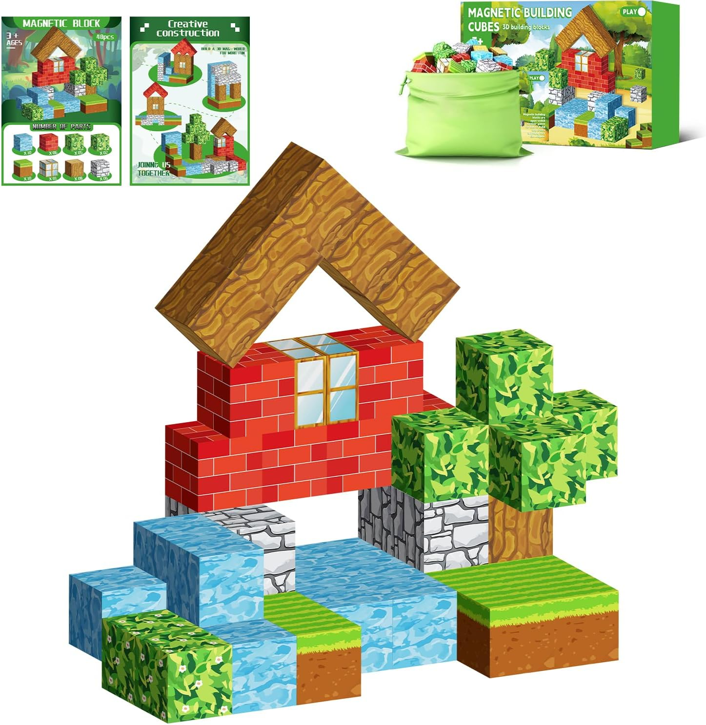 Magnetic Blocks Cubes 48PCS for Boys & Girls Age 3-4 4-5 6-8,STEM Montessori Sensory Toys for Toddlers for 3+ Years Old, Magnetic Construction Toys image number 5