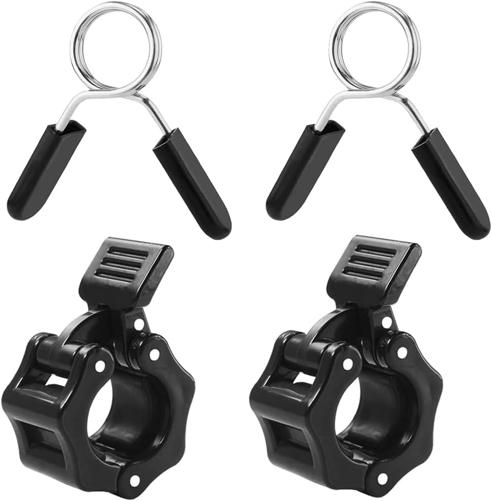 Barbell Clamps, Stainless Steel Spring Collar Clips and ABS Locking Barbell Collar, Pack of 4 Exercise Collars Quick Release Fitness Bar Clips Weight Lifting Dumbbell Weight Bar Clamps