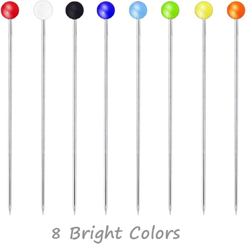 Benvo 250Pcs 1.5 Inch Sewing Pins with Glass Pearl Head Pins Straight Quilting Pins Multicolor Ball Head Pins with Hanging Plastic Contain Box for Fabric Dressmaker Jewelry Decoration