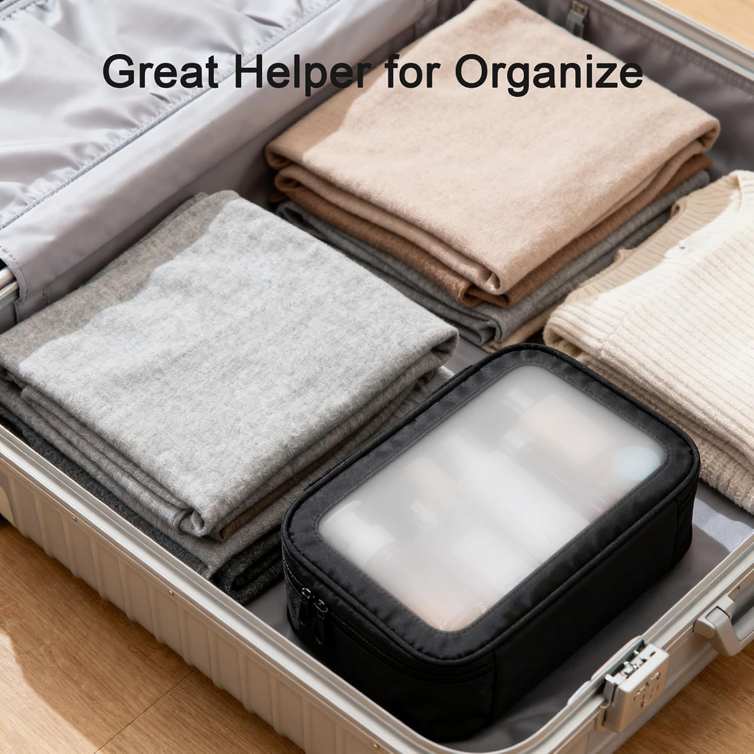 Gemuity Clear Travel Toiletry Bag Set - 6 Pack Multi-Size Transparent Organizer Pouches for Toiletries, Makeup, Electronics & Travel Essentials image number 1