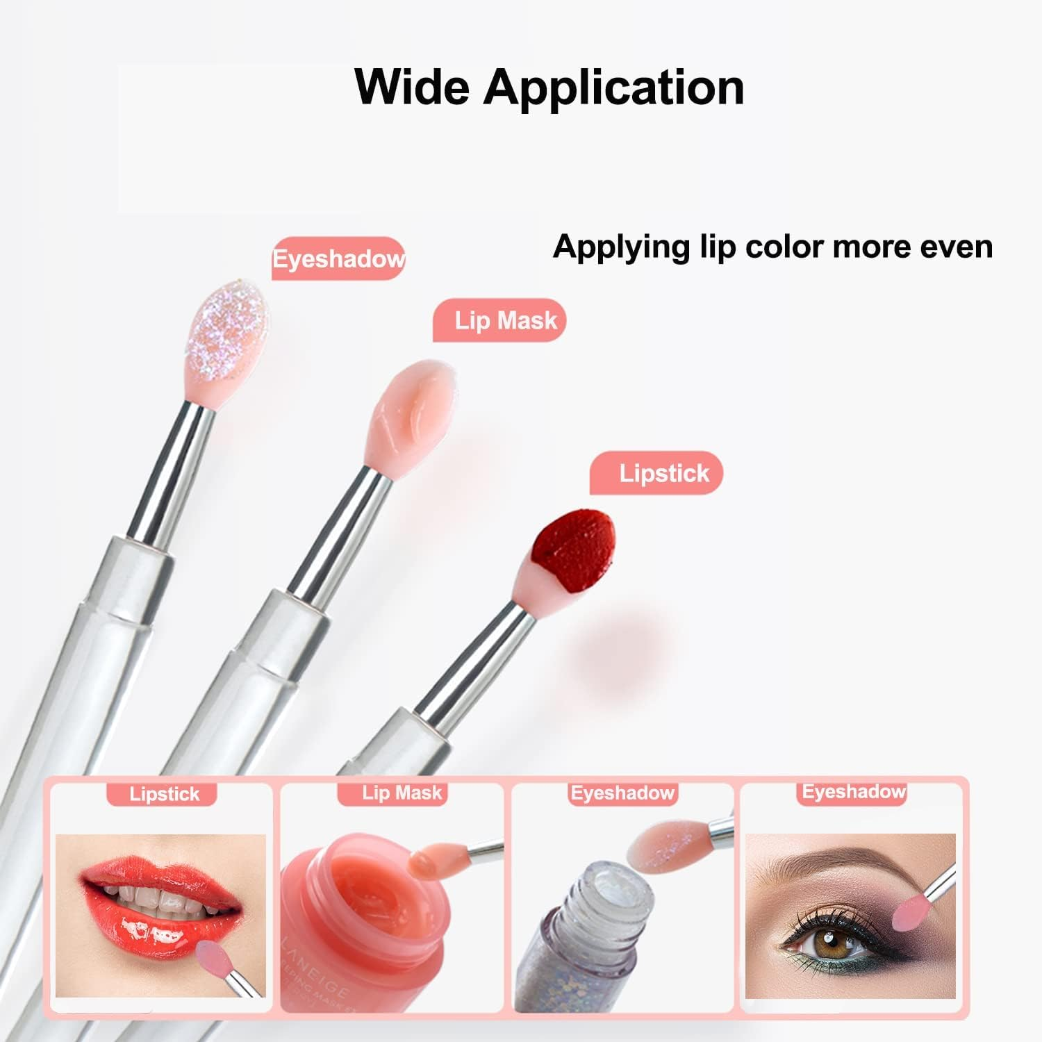 FIENSYDL Lip Brush, Silicone Lip Applicator Reusable 3PCS Lip Mask Applicator, Silicone Retractable Lips Gloss Balm Applicators Eyeshadow Lips Scrub Brush Applicators Disposable (3PCS)