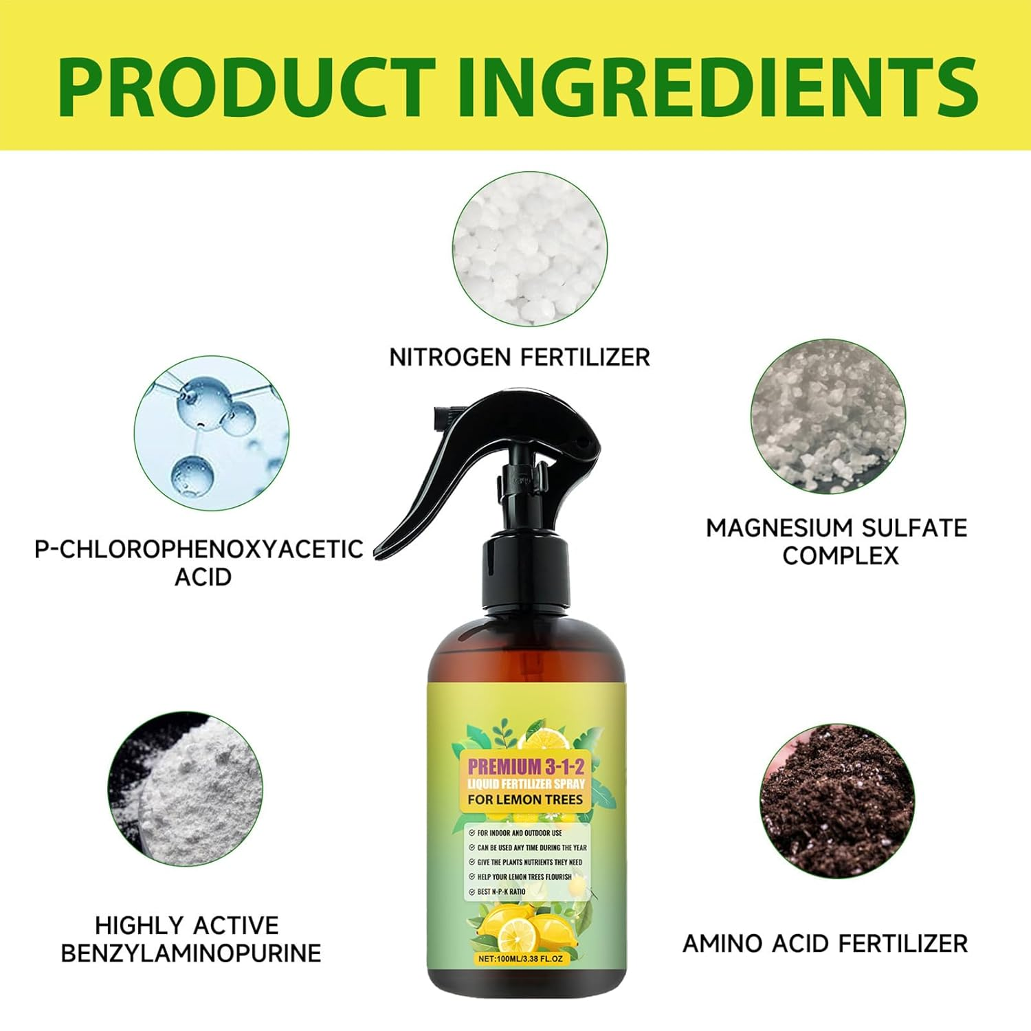 Natural Grower Liquid Fertilizer - Lemon Tree Spray | 100Ml Professional Lemon Tree Spray Mist, Natural Growth, Convenient to Use Liquid for Healthy Leaves and Root Growth