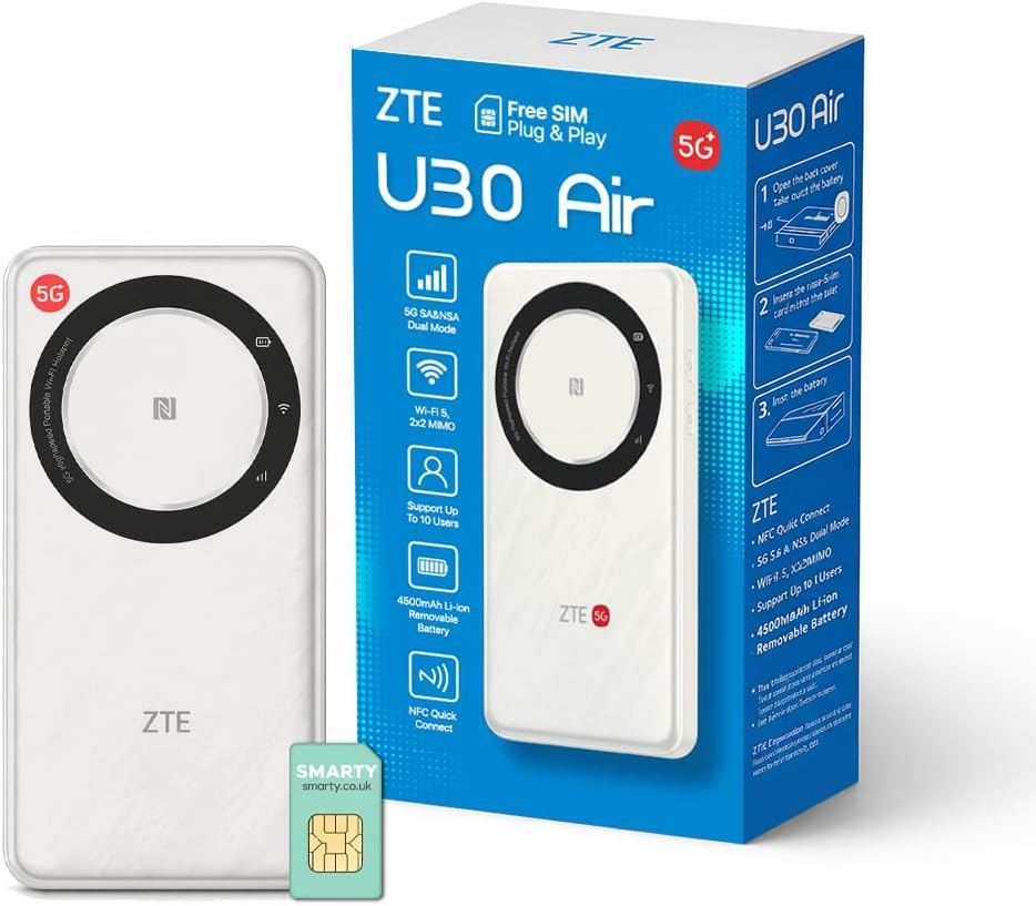 ZTE U30AIR 5G Wifi Pocket Router - 5G High Speed Connectivity, Dual Band Wi-Fi, Smooth Streaming and Gaming, Easy Configuration, Portable, Supports Multiple Devices image number 3