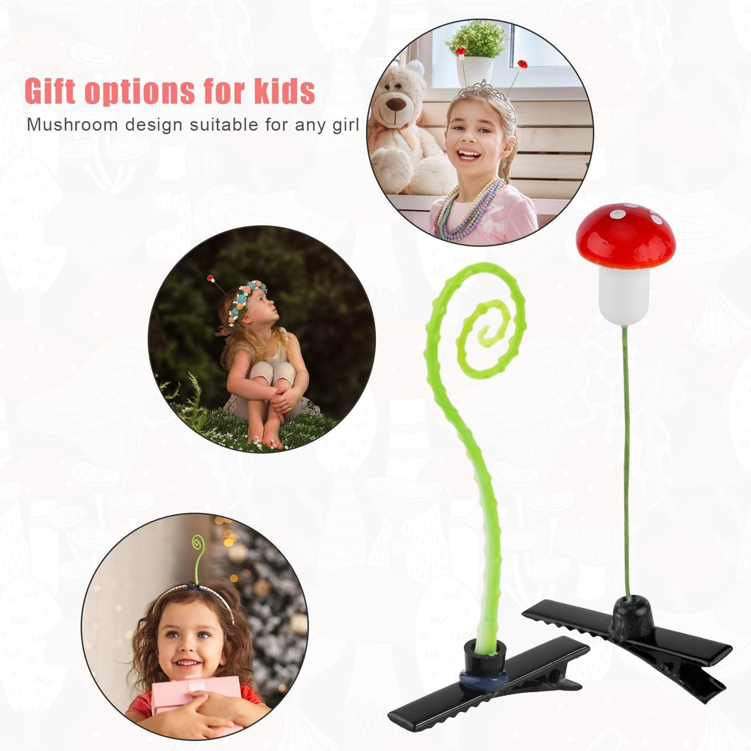 40Pcs Sprout Hair Clips, Funny Cute Plant Hair Accessories Mushroom Bean Sprout Grass Clips for Kids Girls Women Party