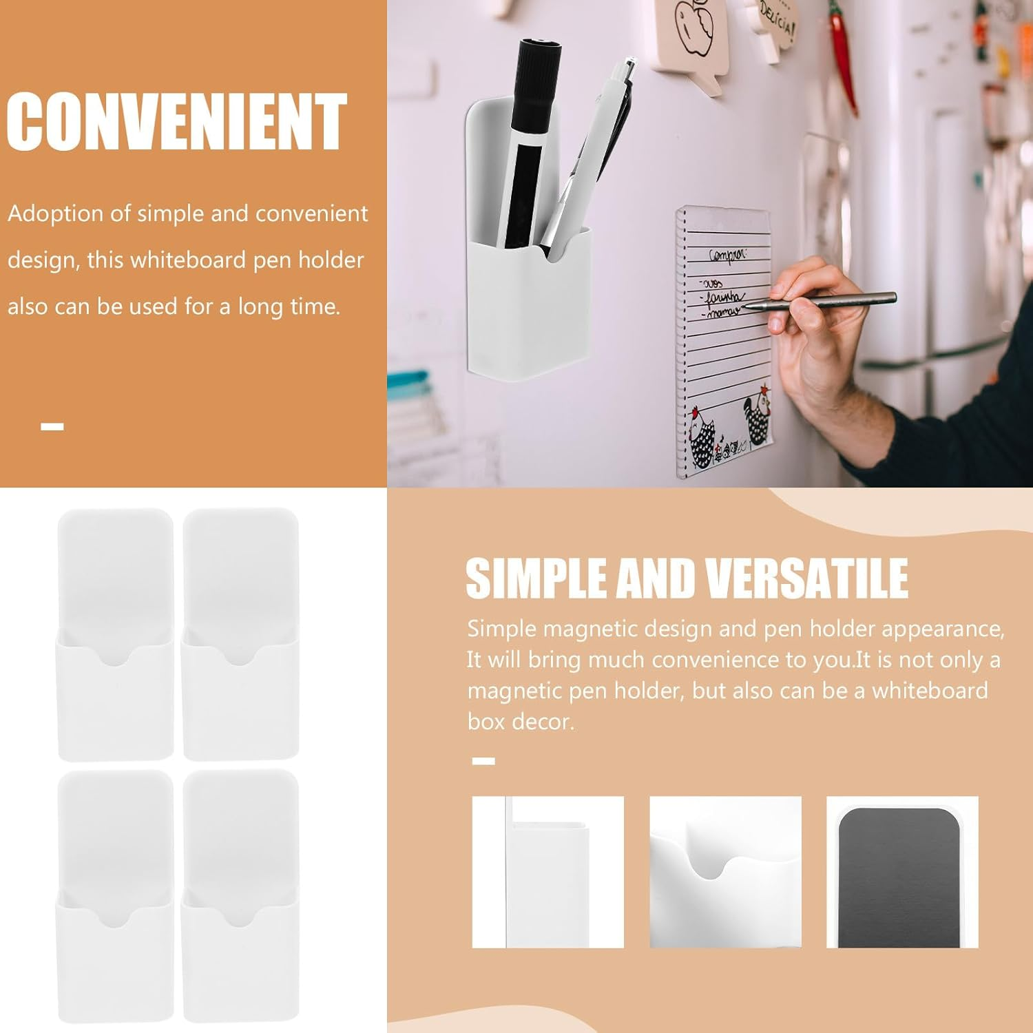 Totority 4Pcs Magnetic Marker Holder Set, White Plastic Magnetic Storage Box for Whiteboard Pens, Dry Erase Pen Container Organizer for Office, School, Refrigerator, and Home Use image number 5