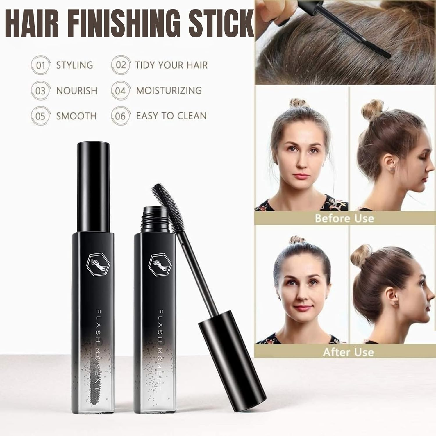 Hair Finishing Stick, 2 Pack X 18ML JOMWEN Hair Mascara for Taming Flyaways, Moisturizing and Shine-Enhancing Gel Stick for Styling, Fixing Bangs and Flyaways - Not Greasy image number 4