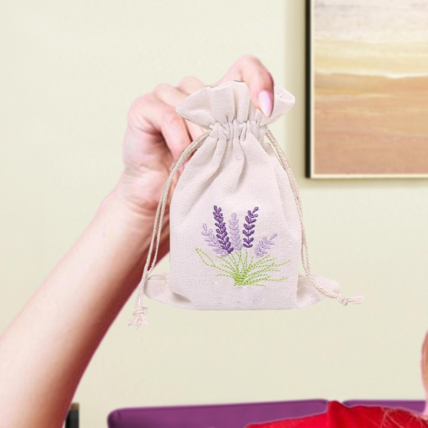 Empty Sachet Bags - Small Lavender Cloth Bag Embroidered Drawstring Sachet Pouches Empty | Soft Linen Fragrance Sachet Packets, Closet Sachets Bag, Drawer Freshener Packaging Pouch