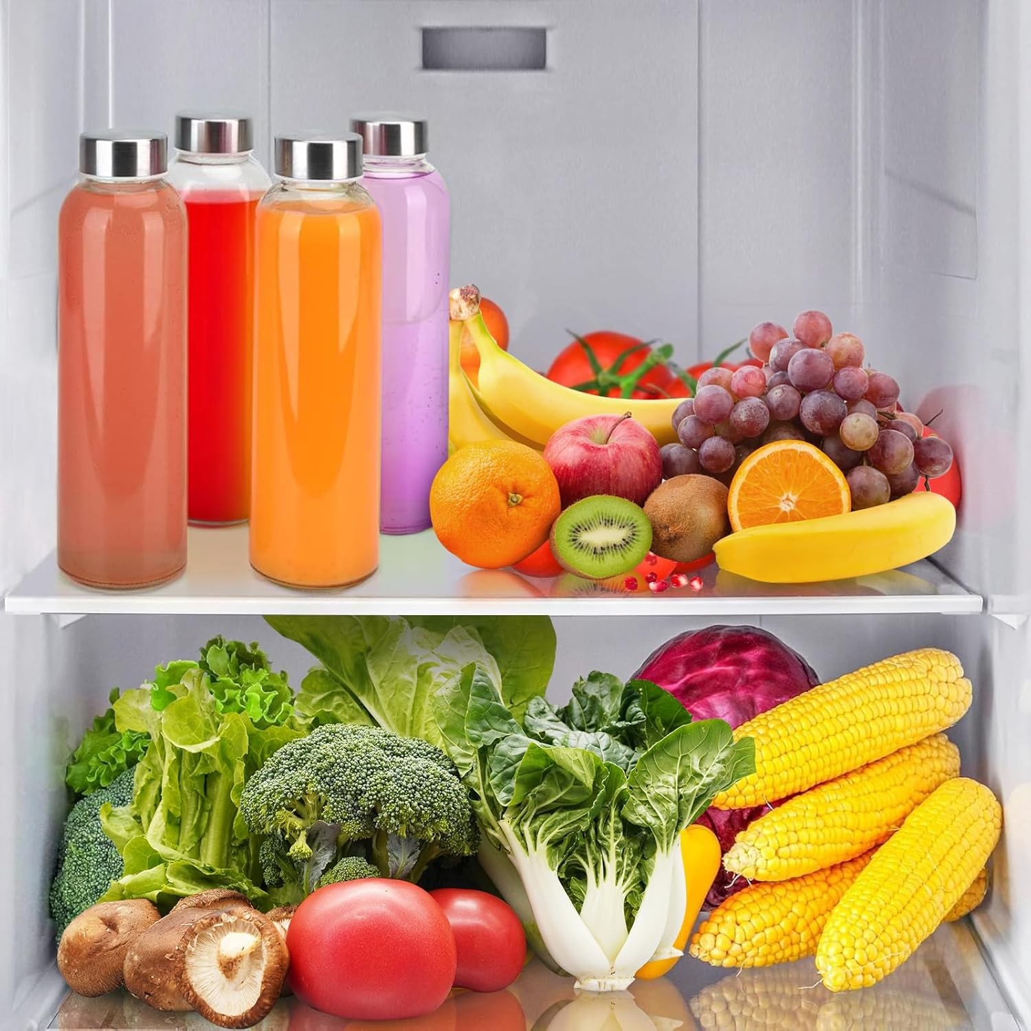 Acesvuit Glass Juice Bottles with Lids, 16Oz Glass Water Bottles, Juice Bottles for Juicing, Smoothies, Infused Water, Beverage Storage,With Stainless Steel Airtight Cap for Refrigerator (6Pcs) image number 5