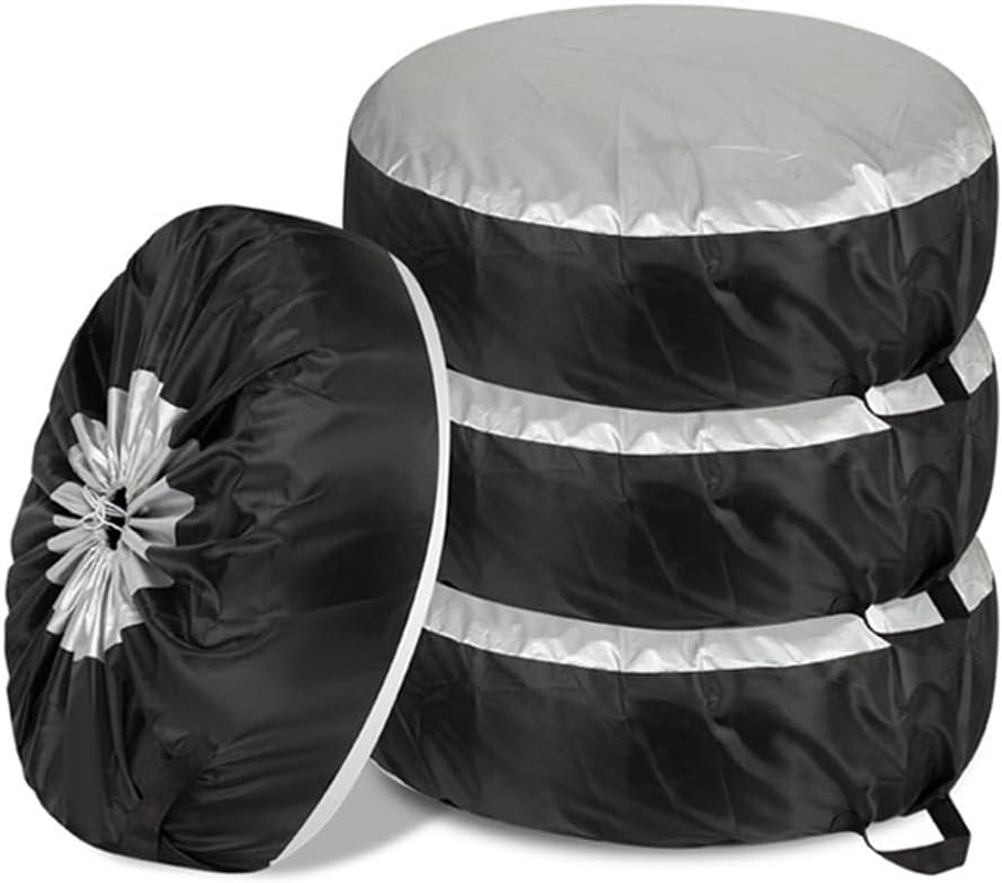 4 Pack/Set 210D Oxford Wheel Covers, Storage Tote Bags with Handle,Adjustable Waterproof 32In Tire Covers Protection Covers in Diameter-Black/Silver (L：Fits Tire Diameters 29''-31.75''/73-80Cm) image number 5