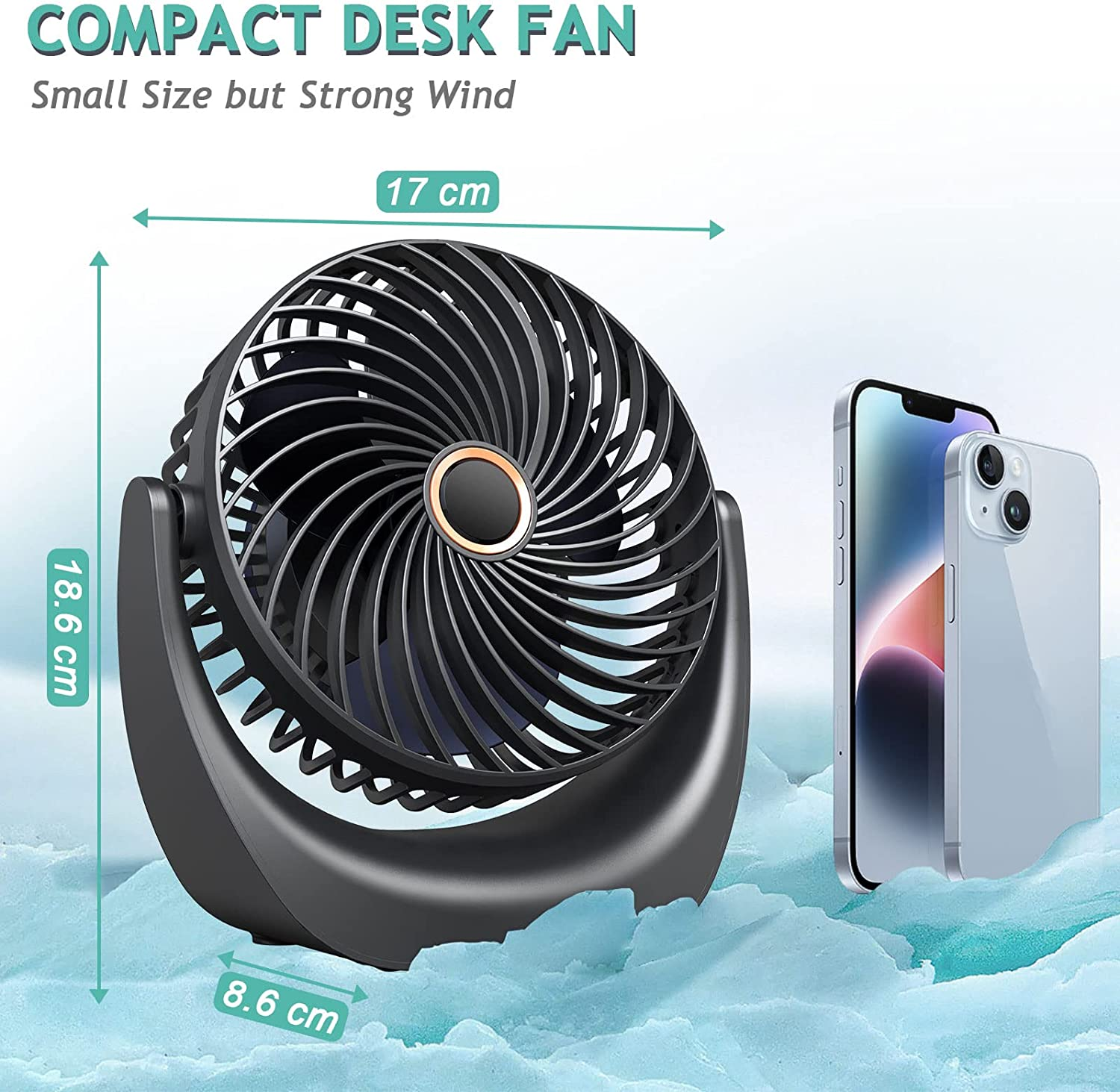 Desk Fan,Samll Personal Fan,Table Fan Rechargeable 4000Mah Battery,5 Speed Silent Bed Fans with 360&deg;Rotatable Strong Airflow,Portable Cooling Fan for Desktop Office Home Bedroom