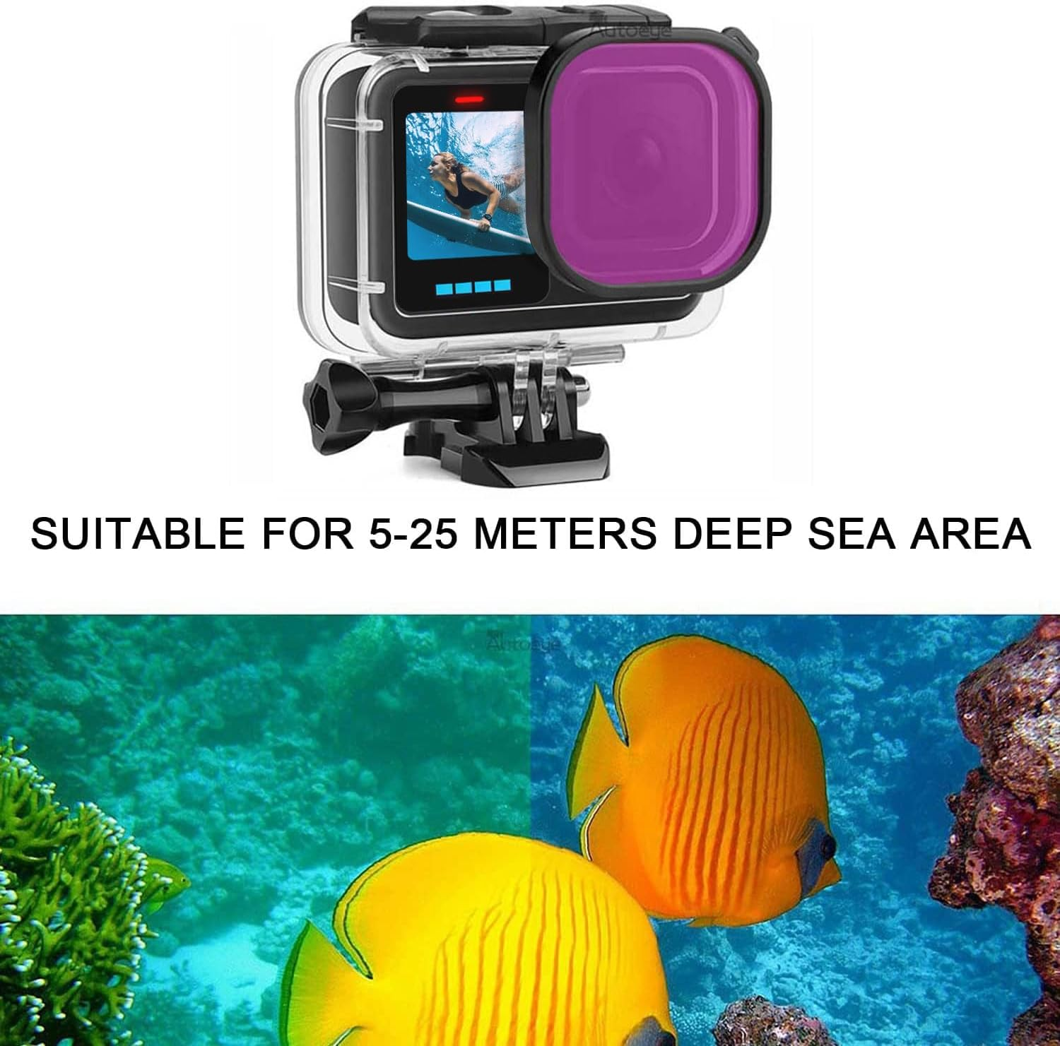 Fitstill 60M/196FT Underwater Waterproof Protective Case for Go Pro Hero 13 Hero 12 Hero 11 Hero 10 Hero 9 Black,3Pack Filter Monopod Floating Hand Grip Selfie Stick Hero13/12/11/10/9 Black Accessory image number 3