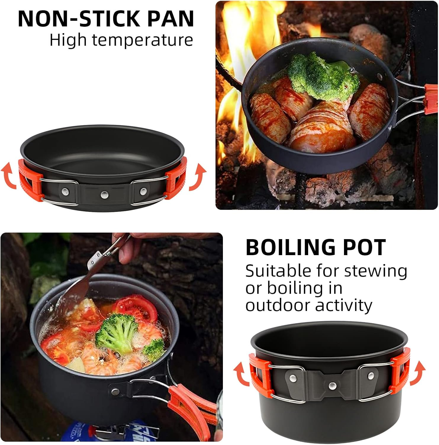 13Pcs Camping Cookware Set, VIPITH Outdoor Camping Kitchen Set Camping Accessories Cooking Pots and Pans Kettle Set Portable Camping Cookware Mess Kit for 2-3 Person Outdoor Picnic Hiking image number 1