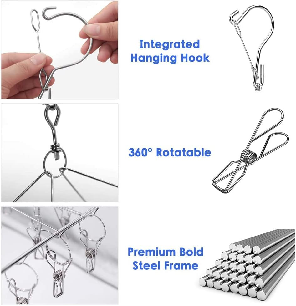 Clothes Drying Rack, 50 Clips Large Stainless Steel Laundry Clothesline Hanging Rack Drying Clothes Hanger Clothespins Windproof Pegs Hook for Drying/Socks/Underwear/Clothes/Towels (50) image number 6