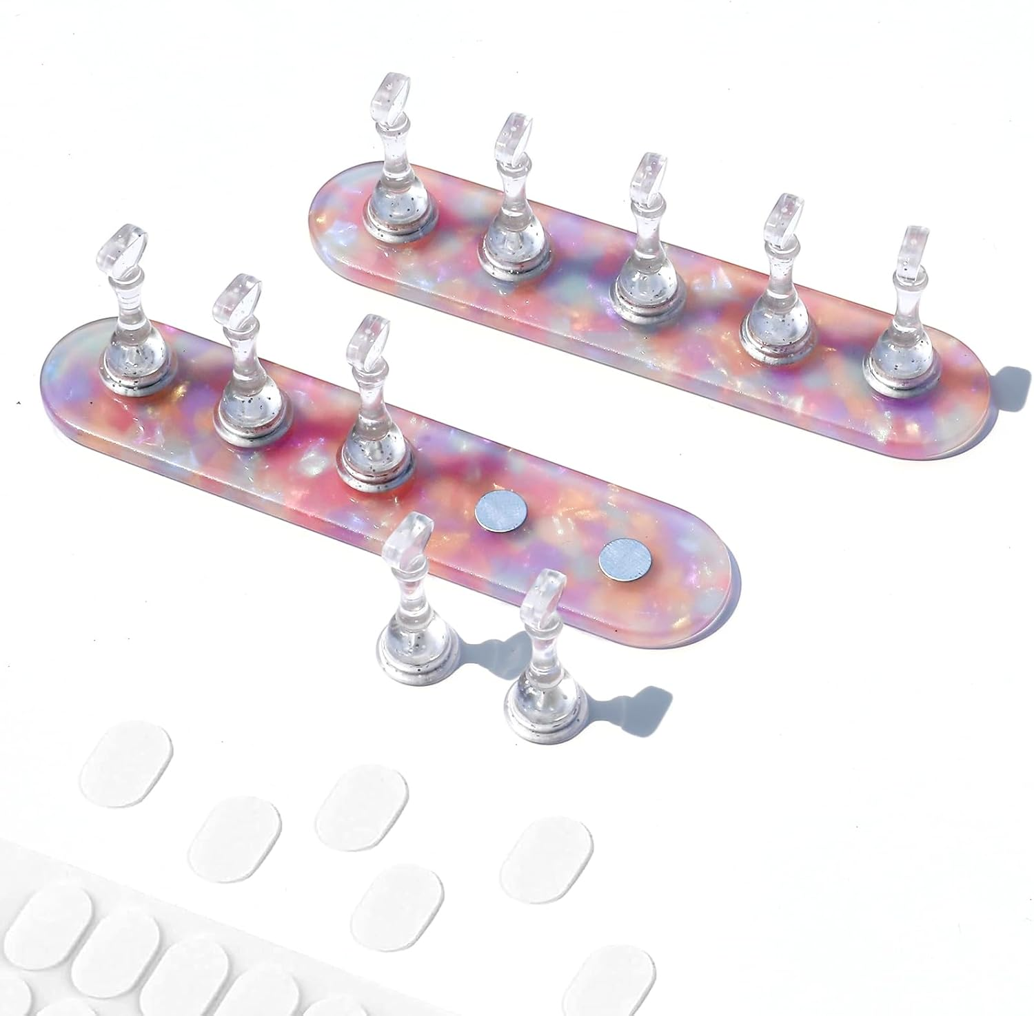 BQAN 2 Set Nail Stand for Press Ons, Magnetic Nail Holder for Painting | Display | Fake Nails Practice with 200 Pcs Adhesive Tabs, Nails Art Tools Homes and Salons Use Pearl Pink