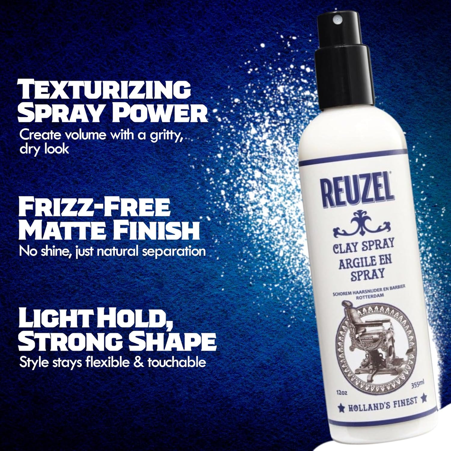 Reuzel Clay Hairspray for Men - Fragrance Free - Helps Control Frizz - Adds Texture and Definition - Helps Achieve Dry, Gritty, Lived-In Look - Flexible Hold - Suitable for All Hair Types - 355 Ml image number 6