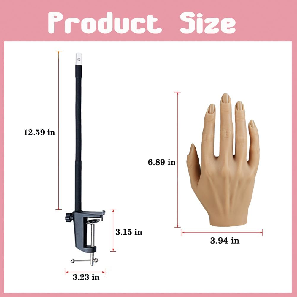 Silicone Practice Hands for Acrylic Nails with Stand Bracket Nail Practice Hand Flexible Bendable Mannequin Hands for Nails Art Training Tool (Right Hand) image number 2