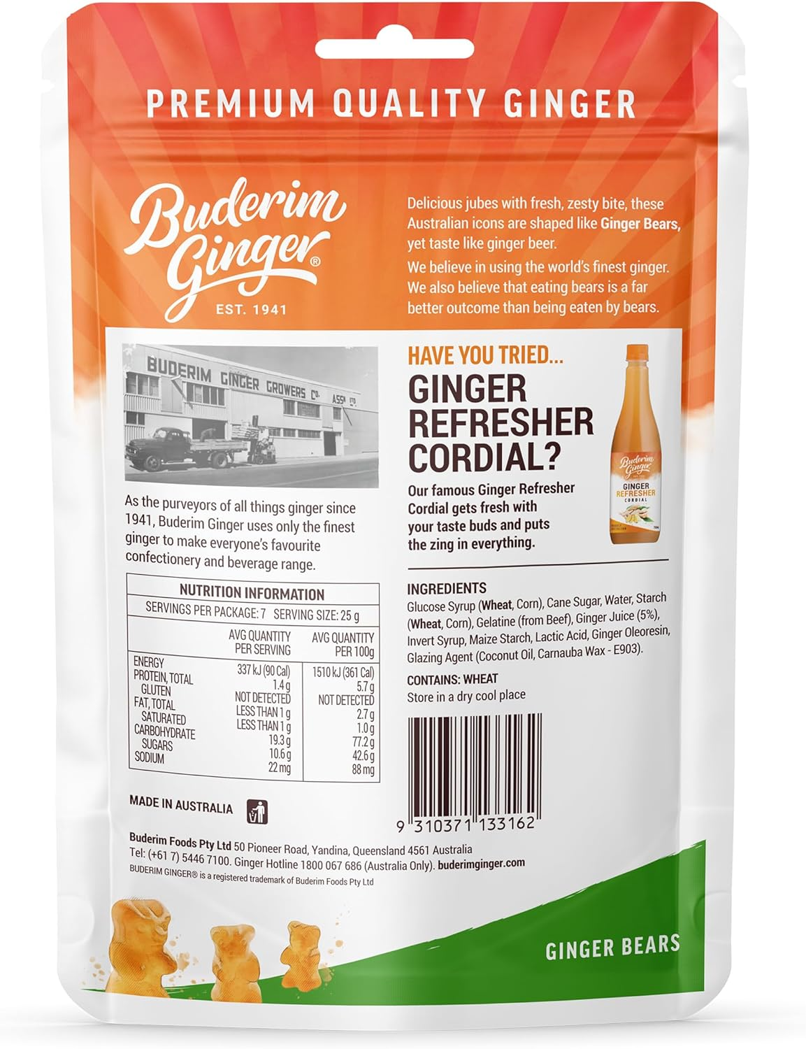 Buderim Ginger Bears Chewable Treat Snack 175 G image number 1