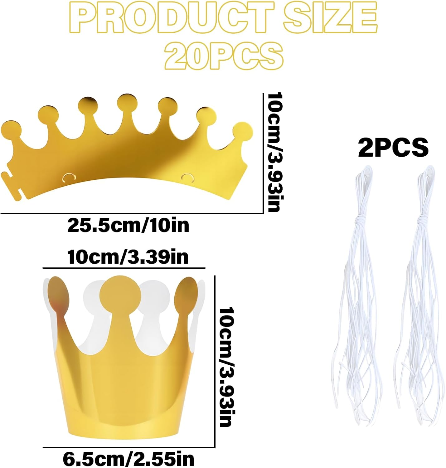 HAIKING Paper Crown Hats, 20 PCS Golden & Silver Birthday Hats for School, Anniversary, Party Supplies (Elastic) image number 3