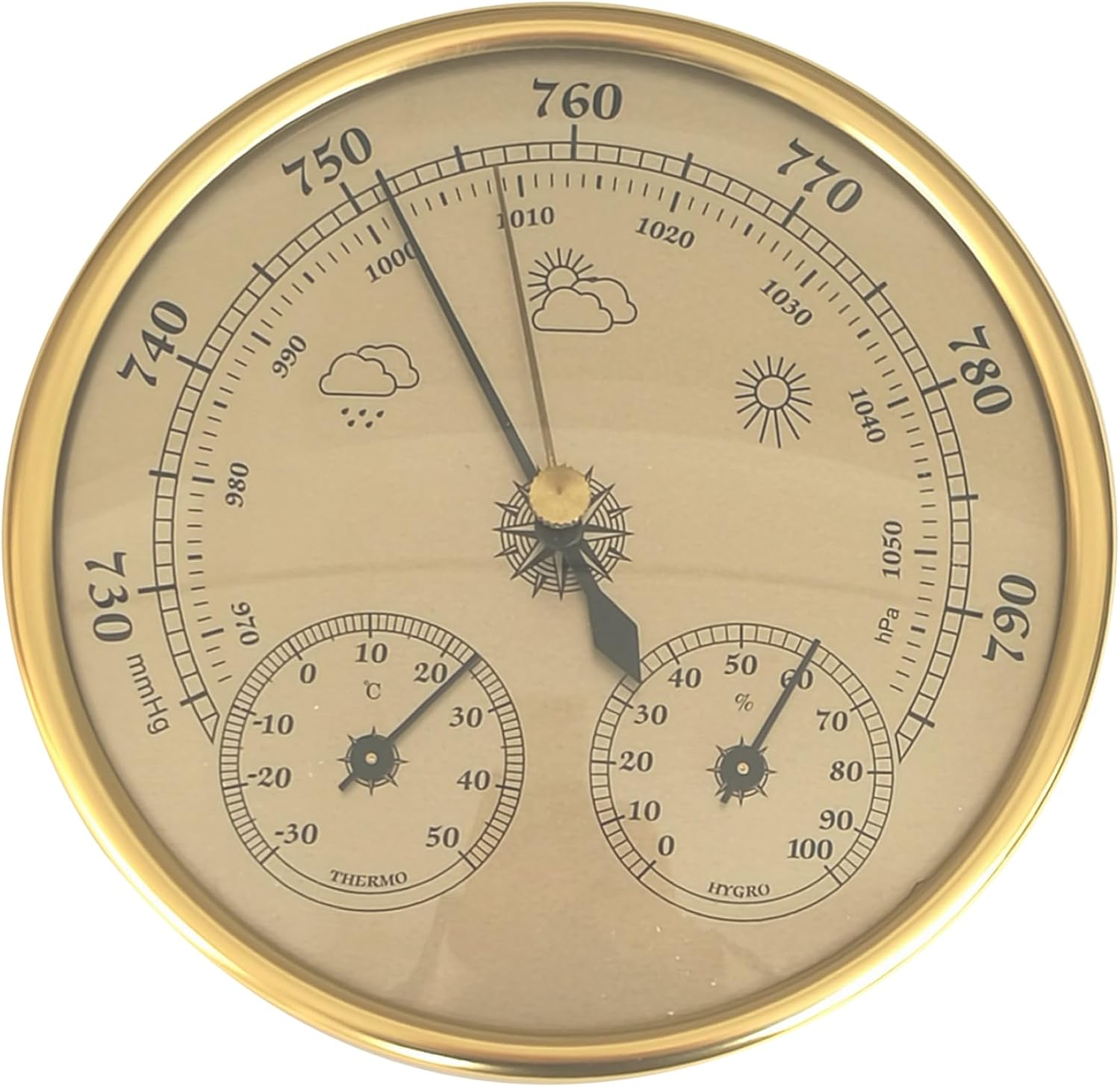 Barometer Indoor Barometer Indoor 5" Metal Barometer Thermometer Hygrometer Golden Weather Barometer with Temperature Humidity Weather Station for Indoor Outdoor image number 4