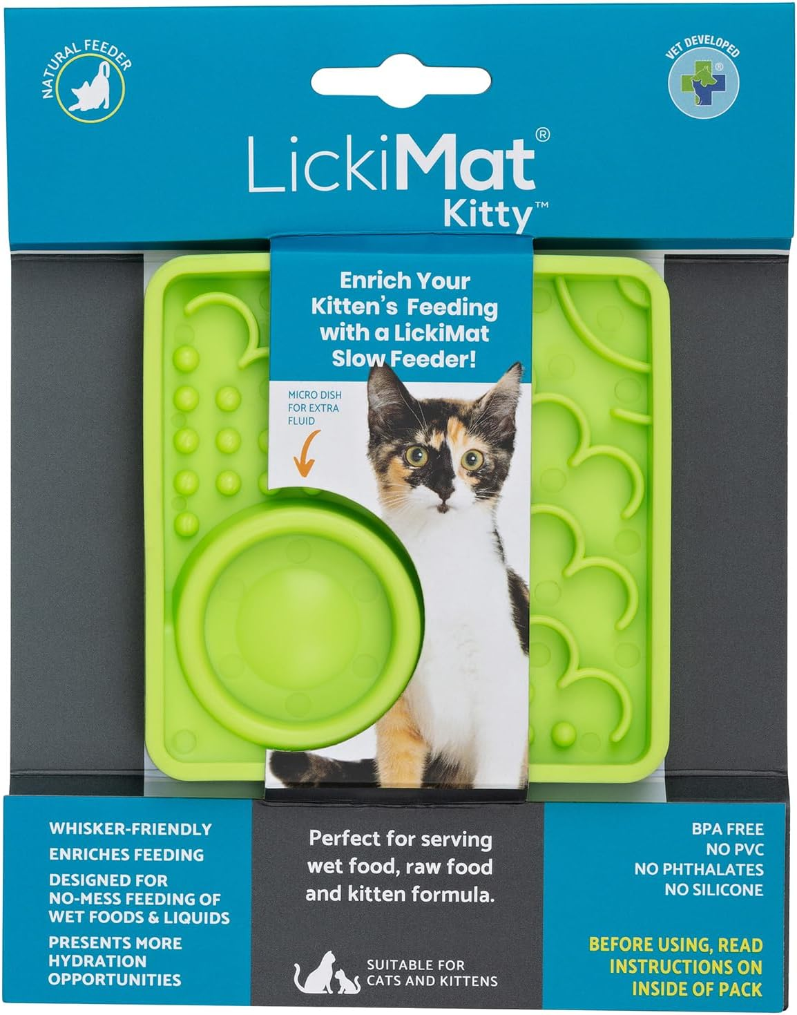 Lickimat Kitty Combo Slow Feeder with Micro Dish - Enhance Hydration for Kittens and Small Cats - Promotes Healthy Eating and Engagement - Ideal for Wet and Dry Food - Innovative Cat Feeding Solution