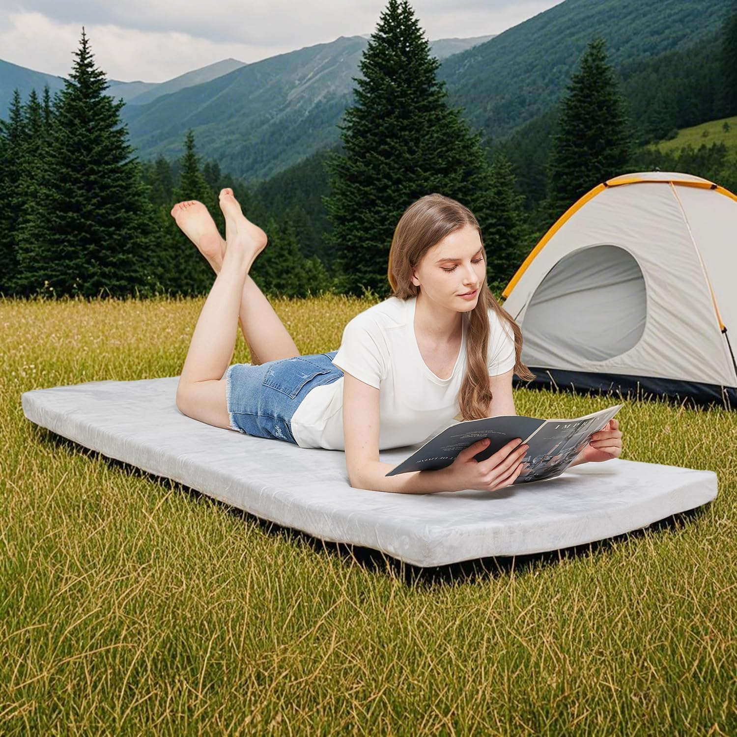Memory Foam Camping Mattress - Portable Roll up Sleeping Pad for Car, Tent, Cot & Floor - Waterproof, Comfortable & Compact with Travel Bag image number 2