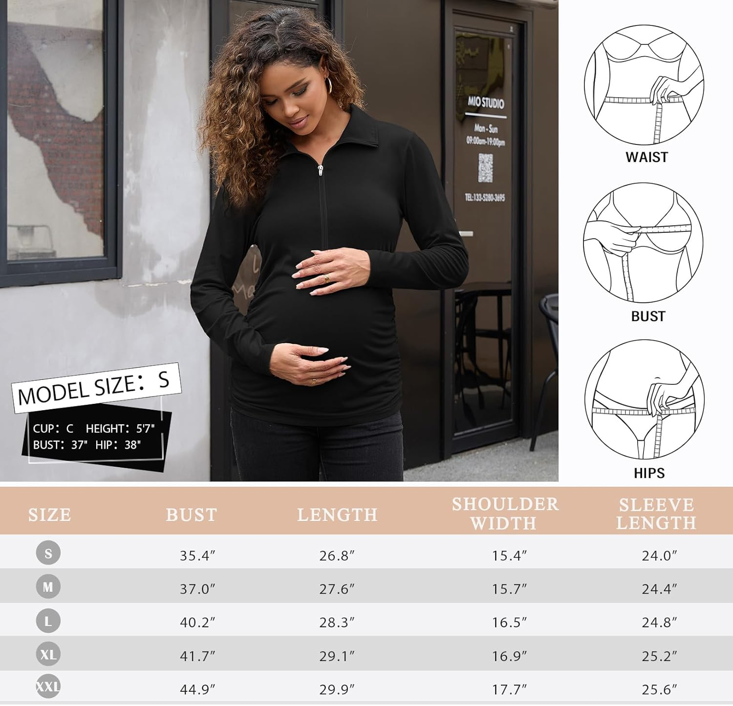 Women'S Maternity Shirt Long Sleeve Half Zip Pullover Lapel Sweatshirts Comfy Pregnancy Tee Tops image number 5