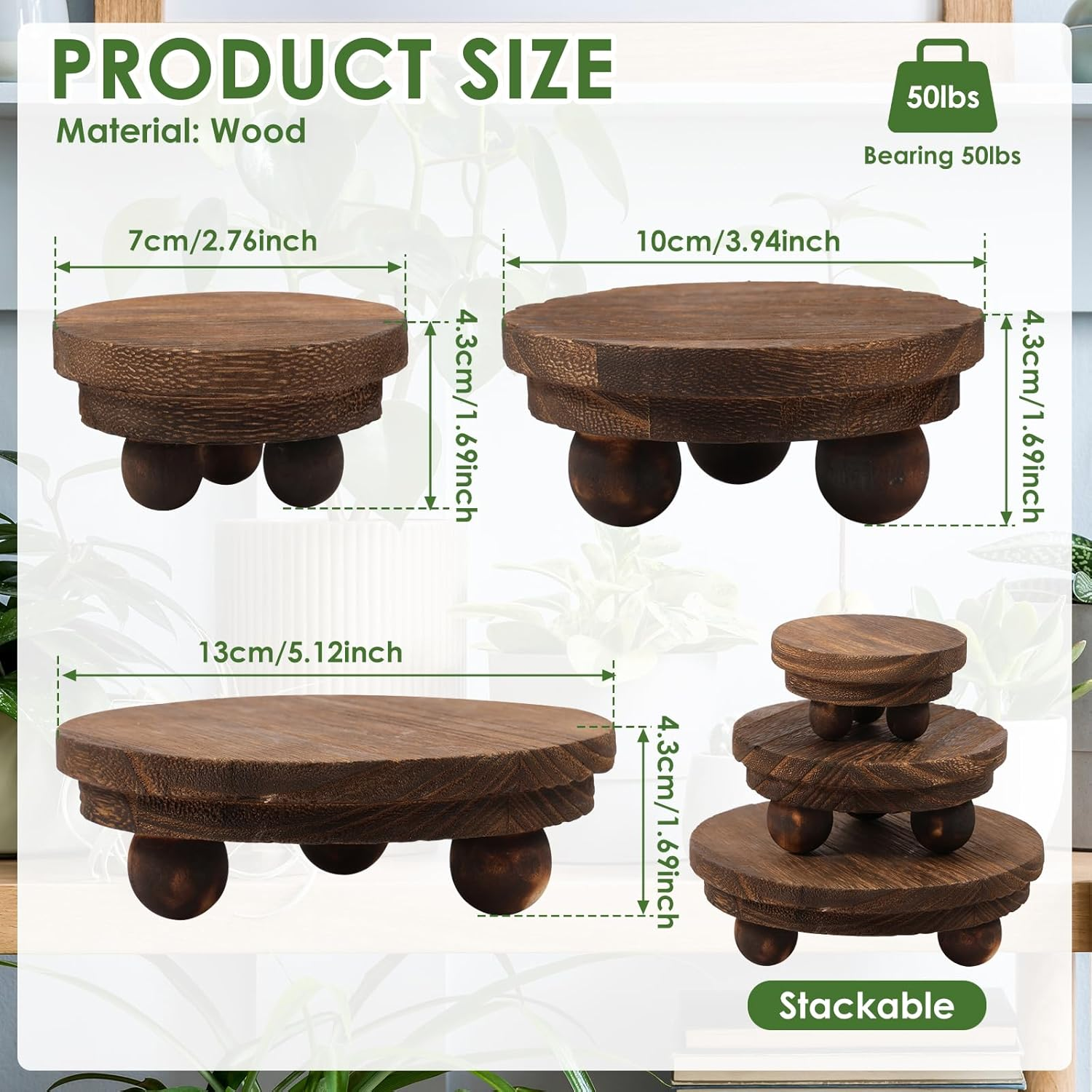3 Pcs Wood Risers for Decor, Wood Pedestal Stand for Display, round Mini Riser Stand, Tiered Tray Decor Riser, Stackable Wooden Stool Display Stand Flower Pot Holder for Indoor Outdoor (Brown) image number 1