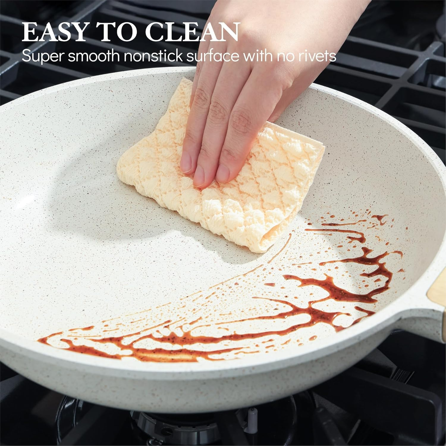 SENSARTE White Ceramic 28 Cm Non-Stick Skillet Frying Pan, Swiss Granite Coating Omelette Pan, Healthy Stone Cookware, Chef'S Pan, Gas Stove and Induction Compatible image number 3