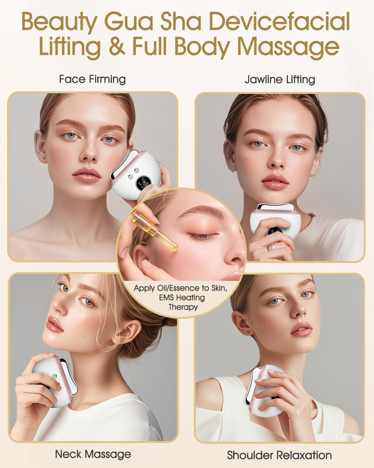 Koeay LED Gua Sha Device with 9 Intensity & 4 Modes Gua Sha Facial Tool with Heat and Vibration Portable Neck Face Massager for Anti-Aging Wrinkle Puffiness Lifting and Tightening Skin (White,4 Light) image number 3