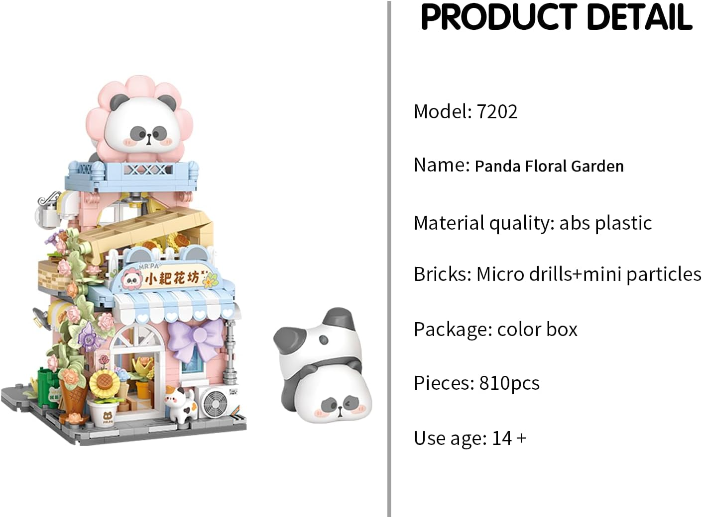 Toymart Panda Floral Garden Building Set &ndash; 810PCS Mini Flower Shop Blocks with Panda Figurine, Japanese Style Building Kit for Teens & Adults, Collectible Micro Bricks for Gift & Display image number 4