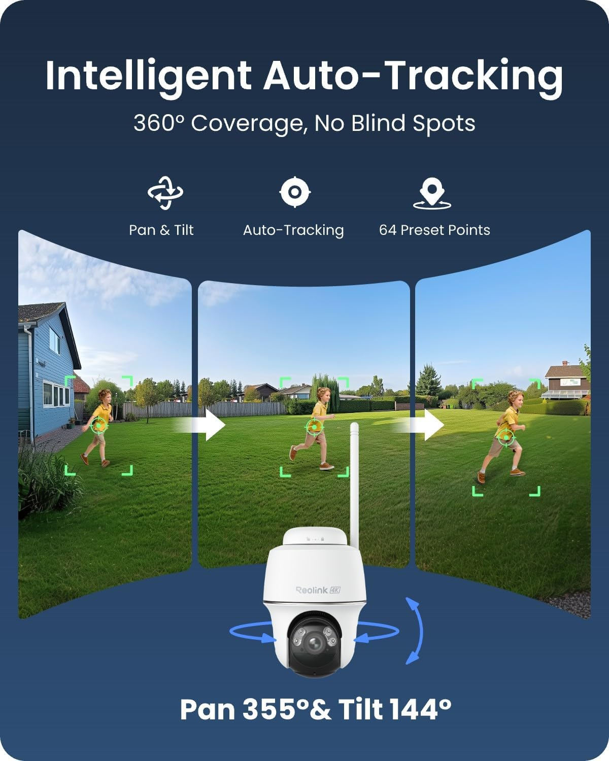 Reolink 4K Auto-Tracking Security Camera System Outdoor, Wireless 360&deg; Pan Tilt, Smart Detection for Home Surveillance, 2.4/5Ghz Wifi, Solar/Battery Powered, No Monthly Fee, Home Hub*2-Argus PT Ultra image number 2