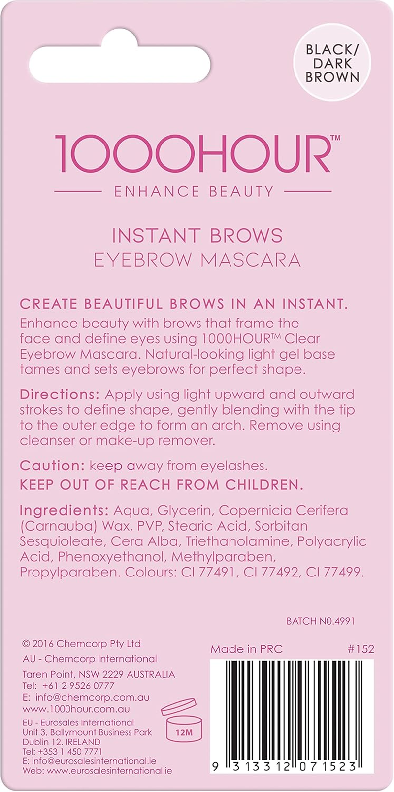 1000 HOUR Instant Brows Mascara, Black/Dark Brown, 6 G