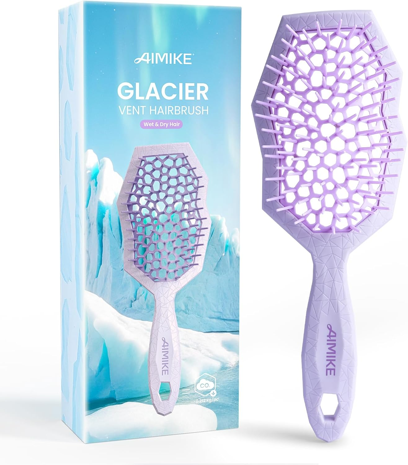 AIMIKE Glacier Detangling Brush, Pain-Free Detangler Brush for Curly Hair Wet & Dry Use, Glide through Tangles with Ease, Vented Hairbrush for Women'S 2C to 4C Curls, Blue