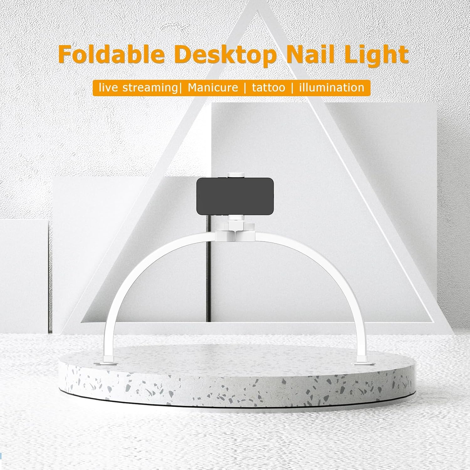 SAILESI Half Moon Light for Nail Desk, 29In 38W Foldable LED Lash Light with Phone Holder, Nail Tech Light with 3 Color Modes 10 Brightness, Nail Table Lamp for Beauty Eyelashes Tattoos Crafts, White image number 1