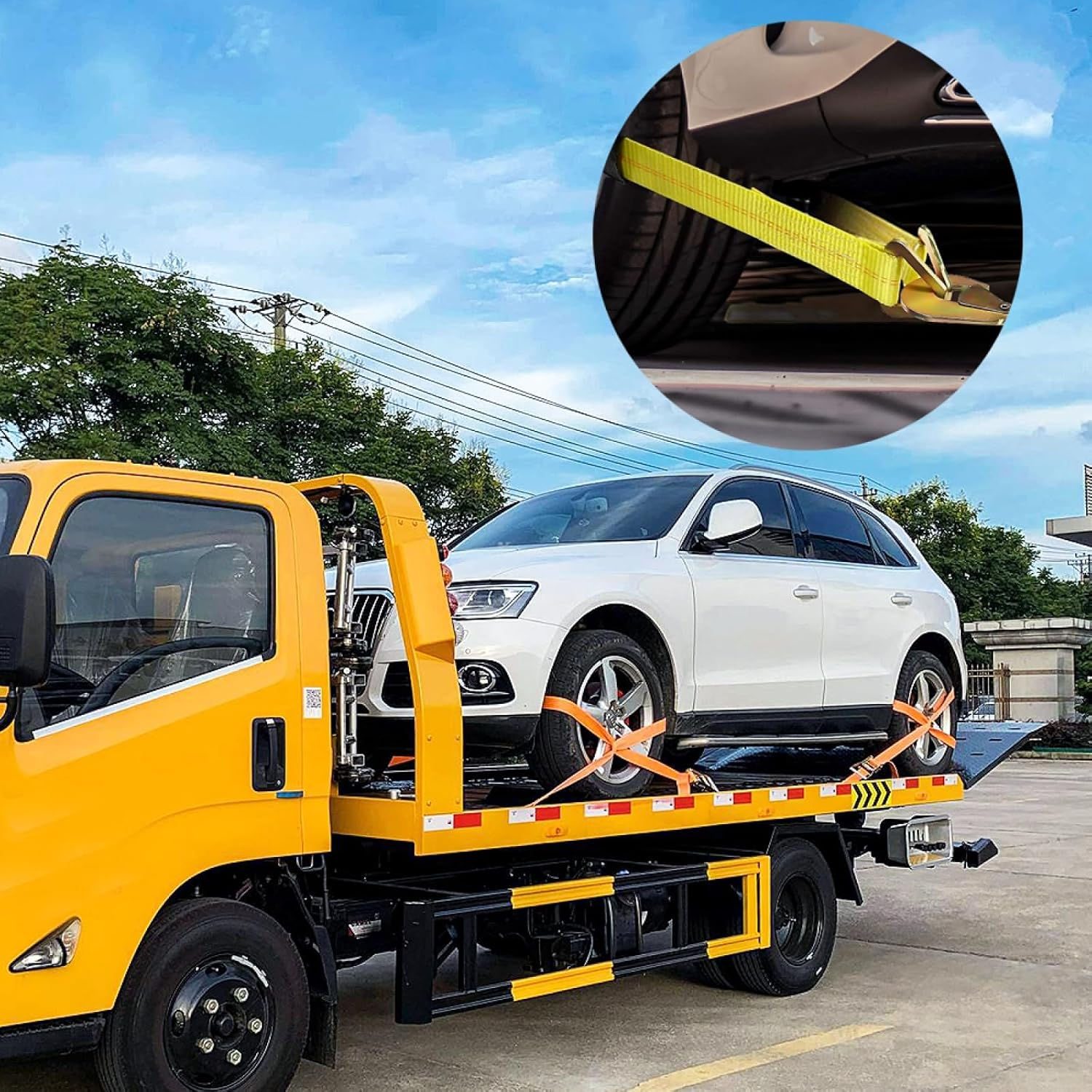 WSSROGY 2 Pack 24"X2" and 36"X2" Axle Tie down Straps with Protective Sleeves and D Rings, Heavy Duty Car Axle Straps 6000 Lb. Capacity 9000 Breaking Strength for Car Securing image number 2