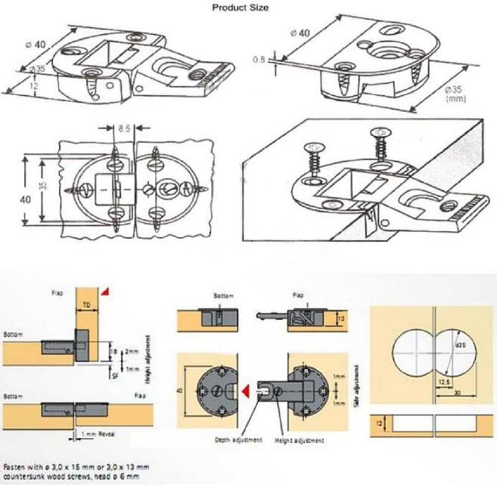 Kafenda 2-Piece 90 Degree Hinge Set - Drop Down, Double Cup Hidden Hinges for Cabinet Doors image number 5
