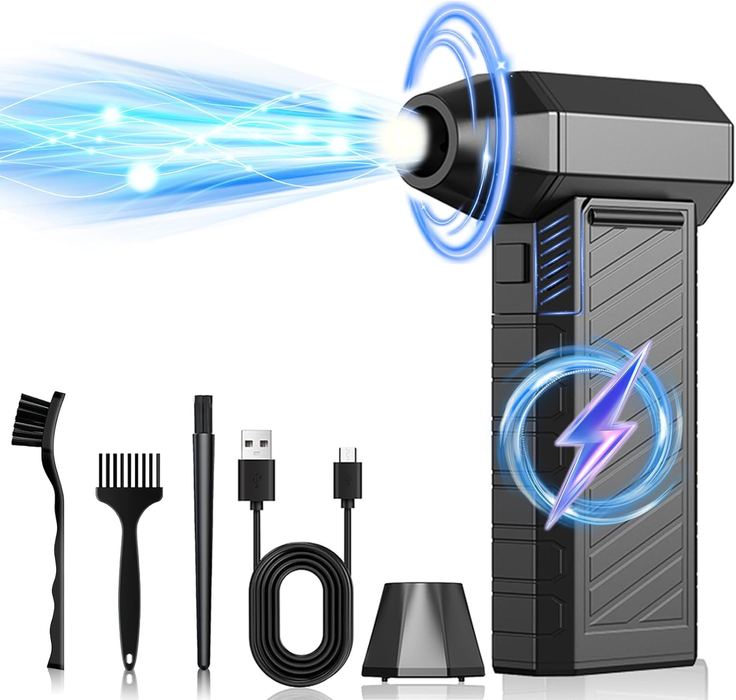 Lecoirrax Compressed Air Duster, 150000RPM Mini Air Blower Turbo Fan, 3 Gear Adjustable High Speed Electric Air Duster with LED Light, Cordless Air Duster for Car Computer Keyboard Office Home Outdoor