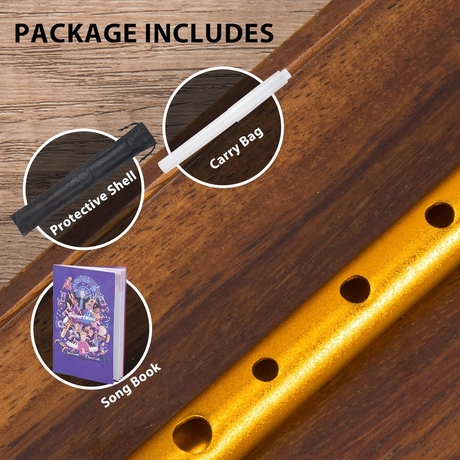 Irish Tin Whistle in Key of C, Traditional Penny Whistle for Adults & Beginners, Ideal for Celtic Folk Music, Brass Clarke Wind Instruments & Low Whistle with Music Book (Gold)