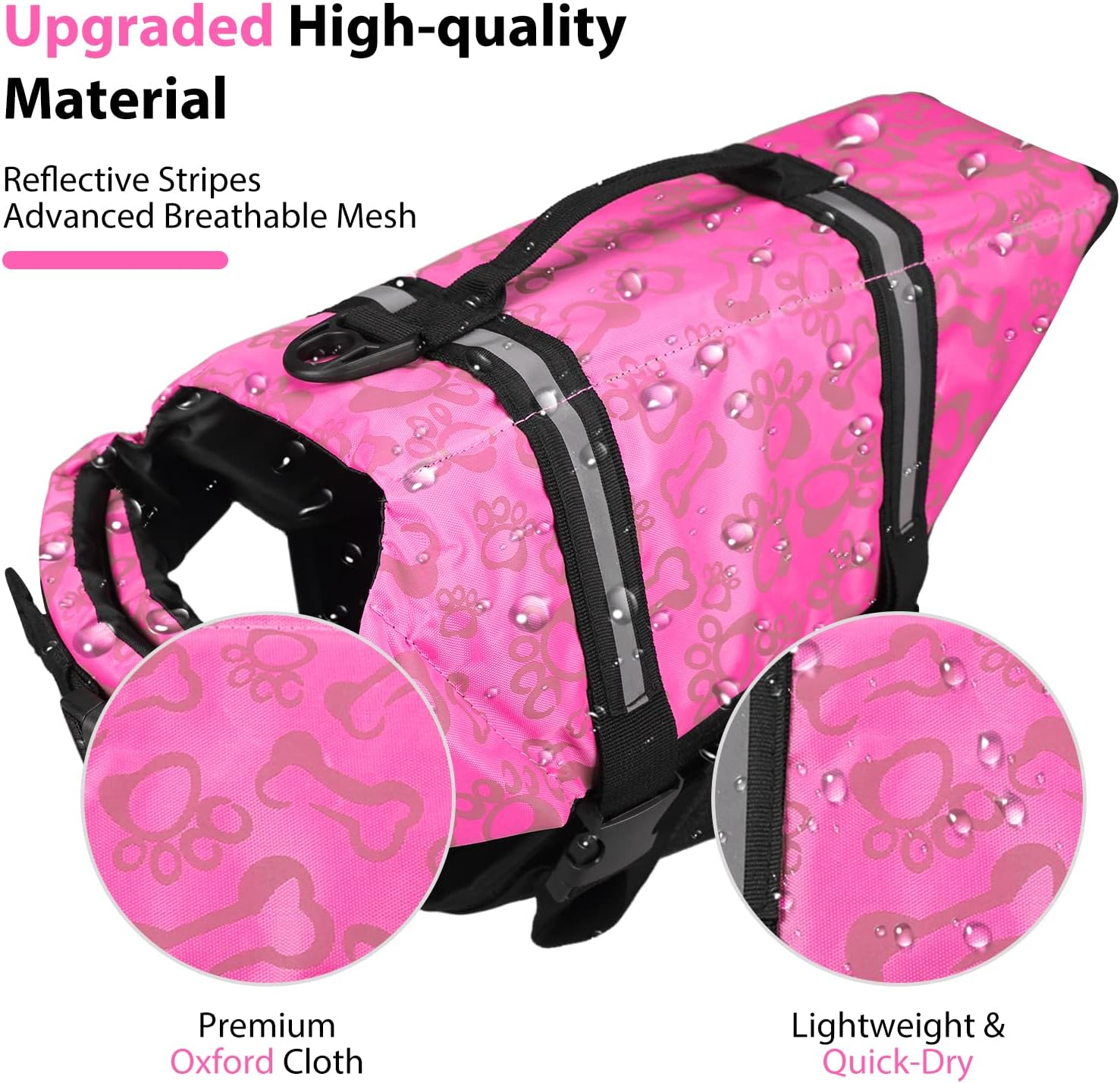 Neween Dog Life Jacket with Reflective Stripes, Adjustable Dog Life Preserver Ripstop Dog Life Vest with High Flotation and Lift Handle, Pet Lifesaver Swimsuit for Small Dogs (Pink, Small) image number 6
