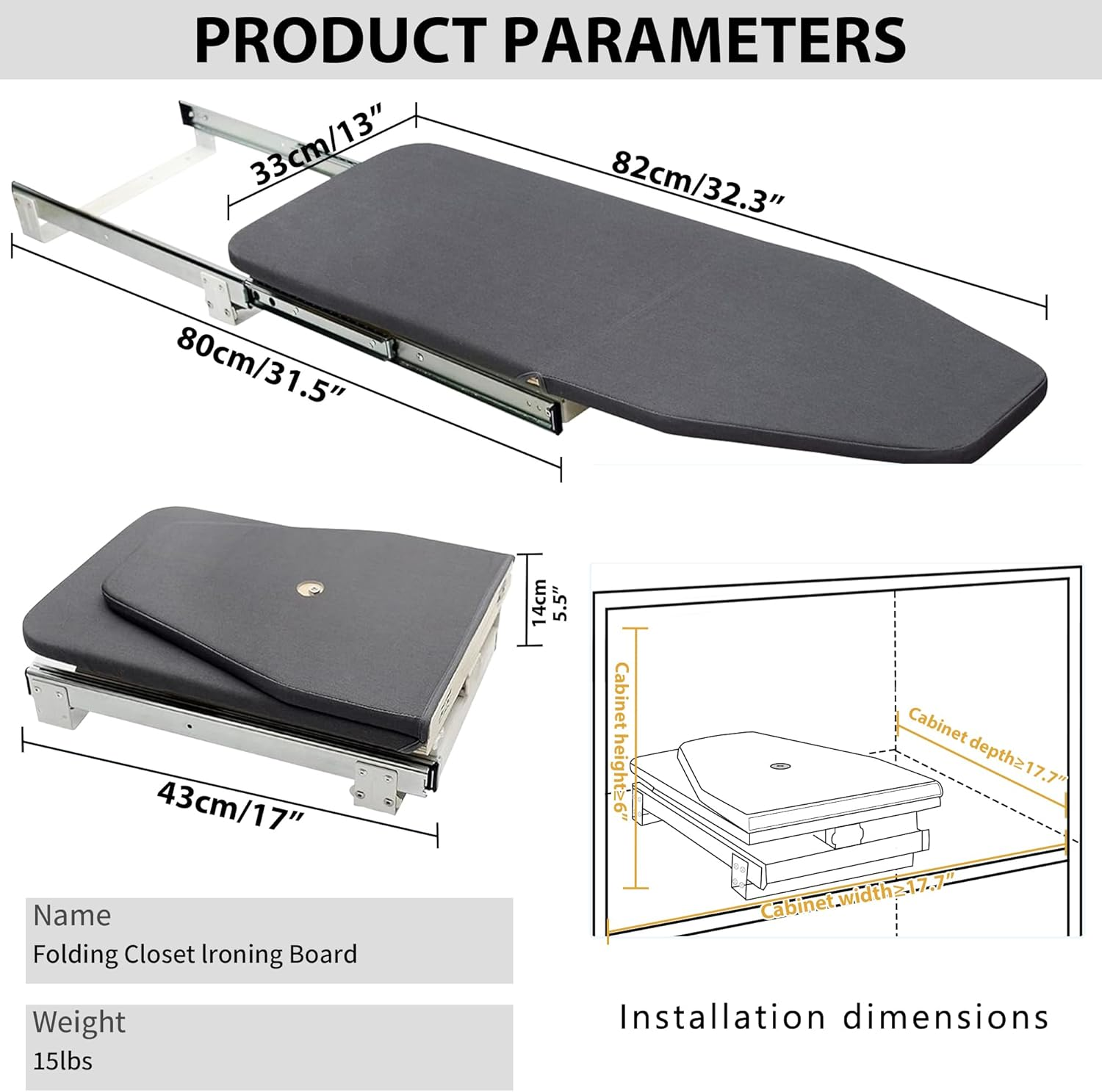 AKOZLIN Retractable Pull Out Ironing Board Closet Sliding Out Swivel Iron Board with Heat Resistant Ironing Cover, Board Size: 31.88"&times;13" image number 6