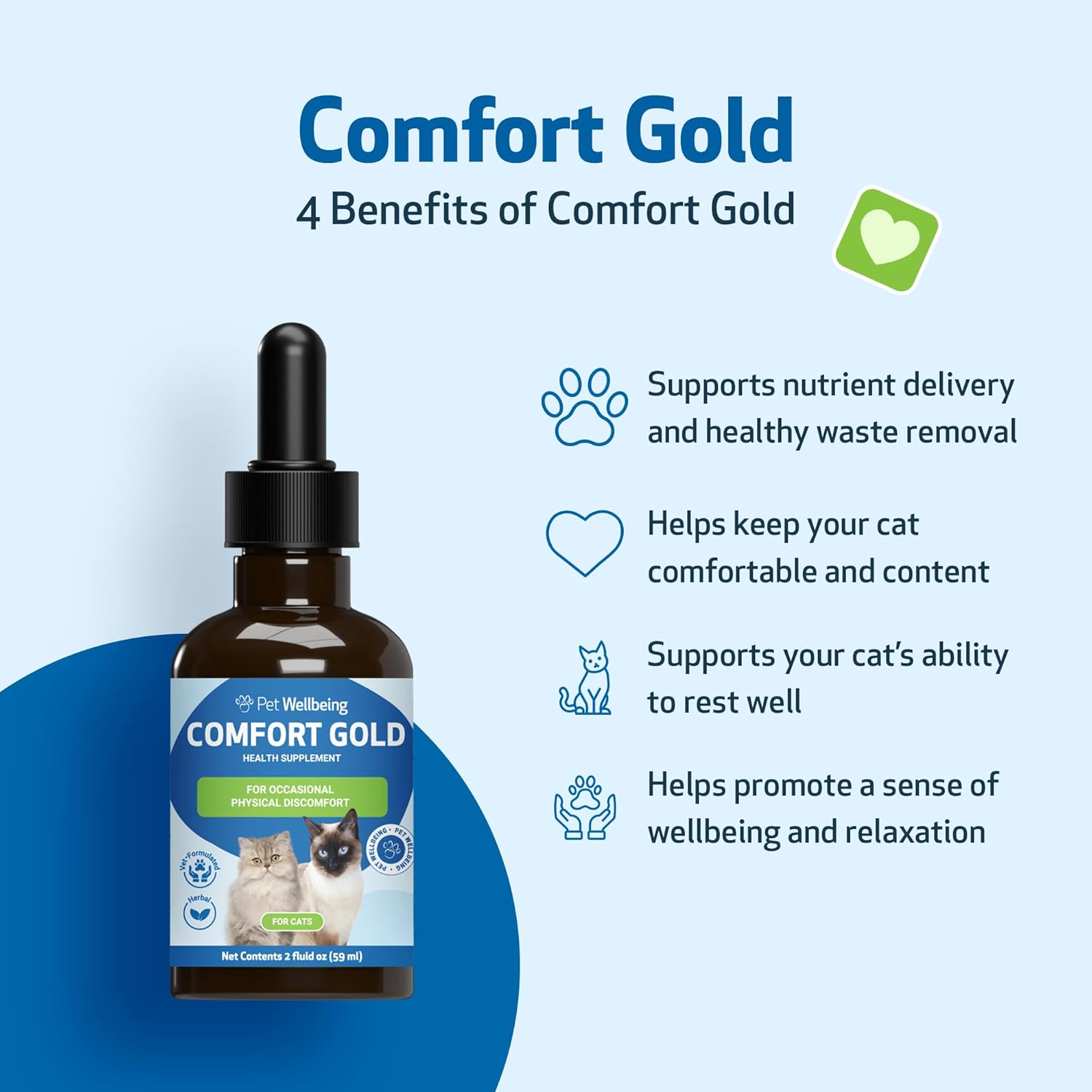 Pet Wellbeing Comfort Gold for Cats - Supports Feline Physical Comfort, Healthy Circulation, Corydalis, Turmeric - Veterinarian-Formulated Herbal Supplement 2 Oz (59 Ml) image number 2
